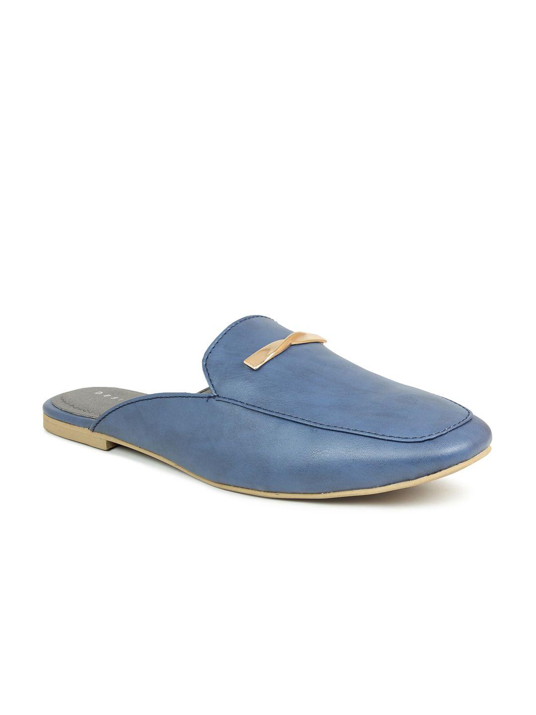 design crew women blue solid mules