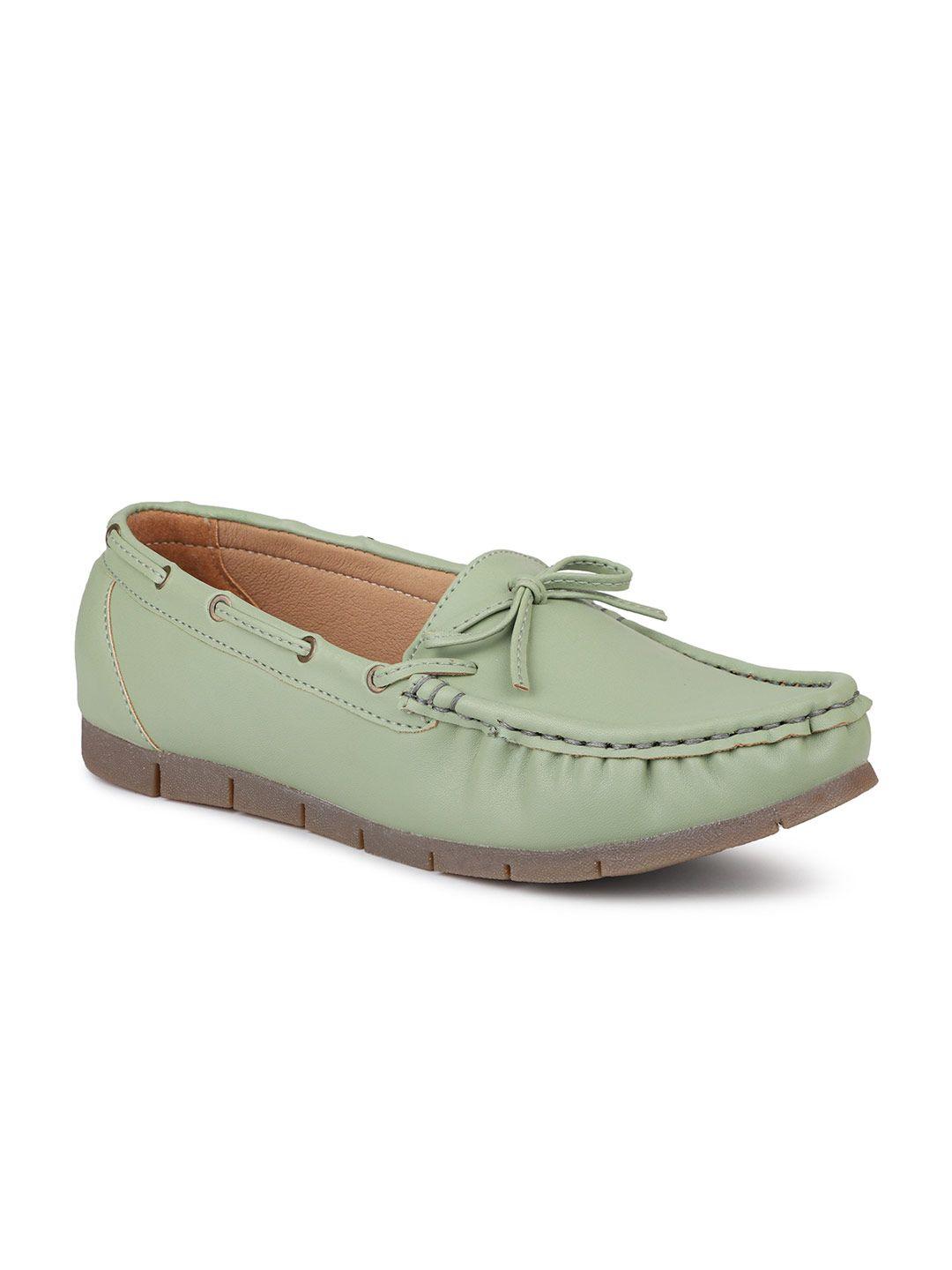 design crew women green bow embellished boat shoes