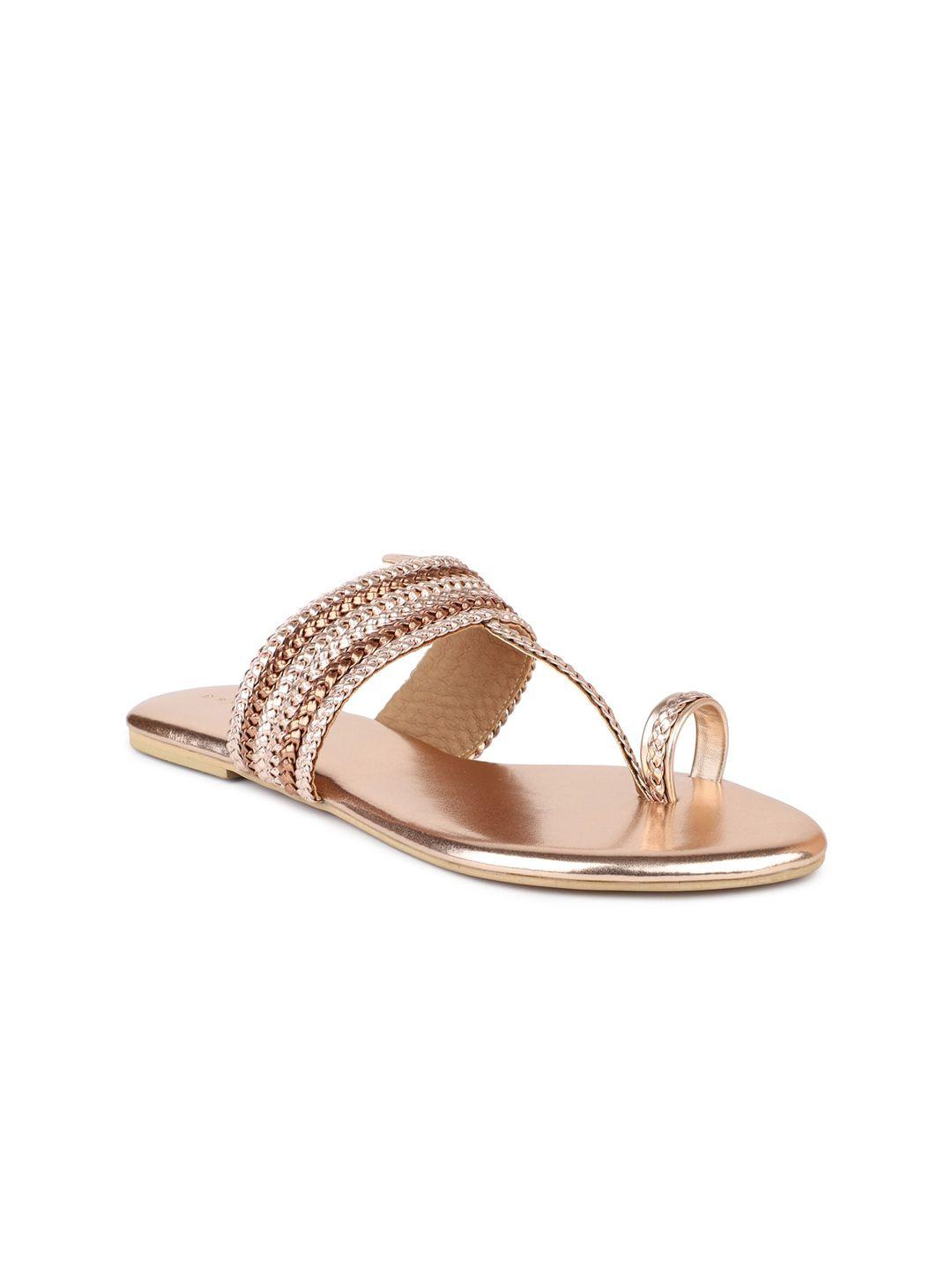 design crew women rose gold open toe flats