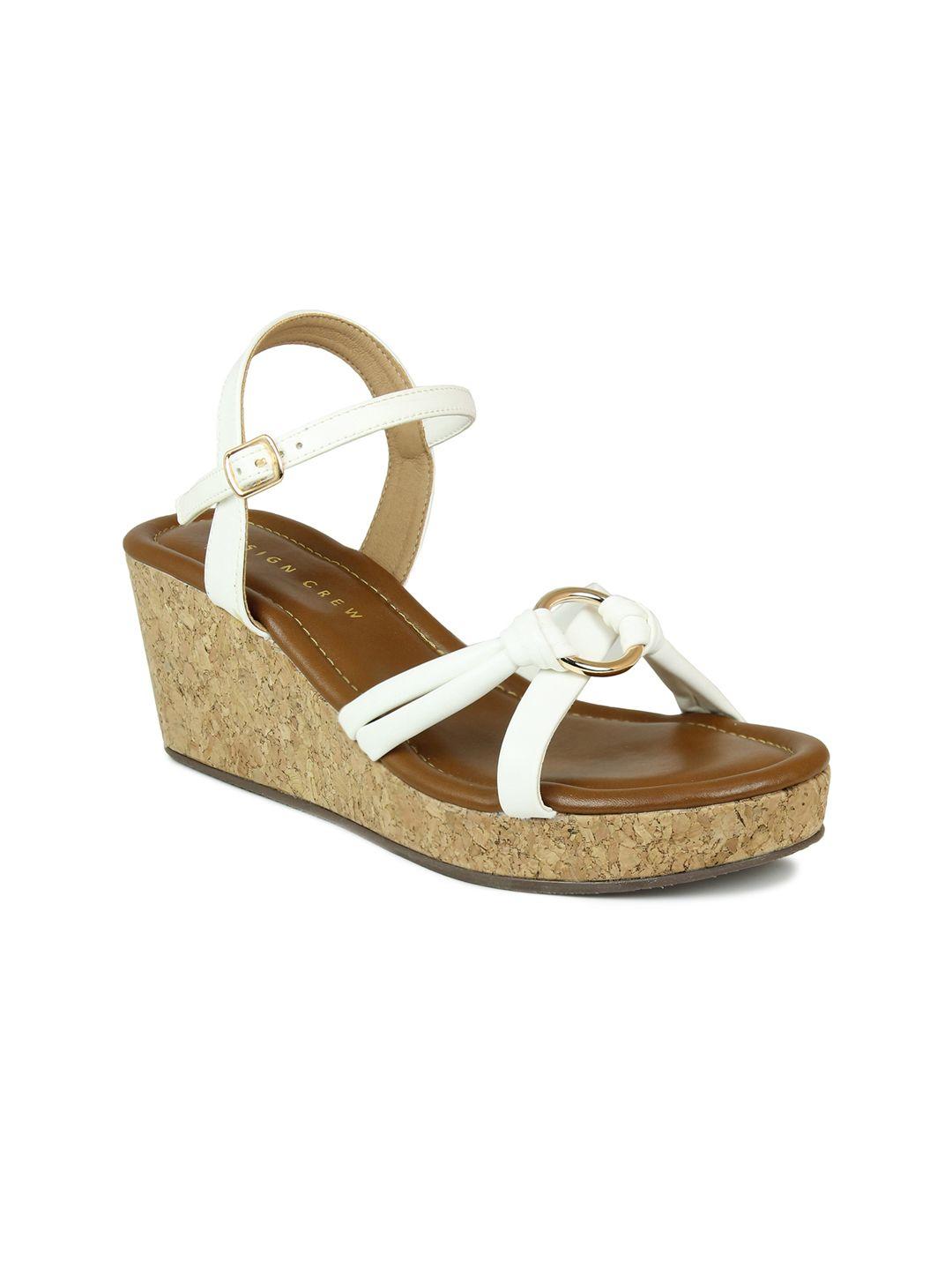 design crew women white & brown wedge sandals