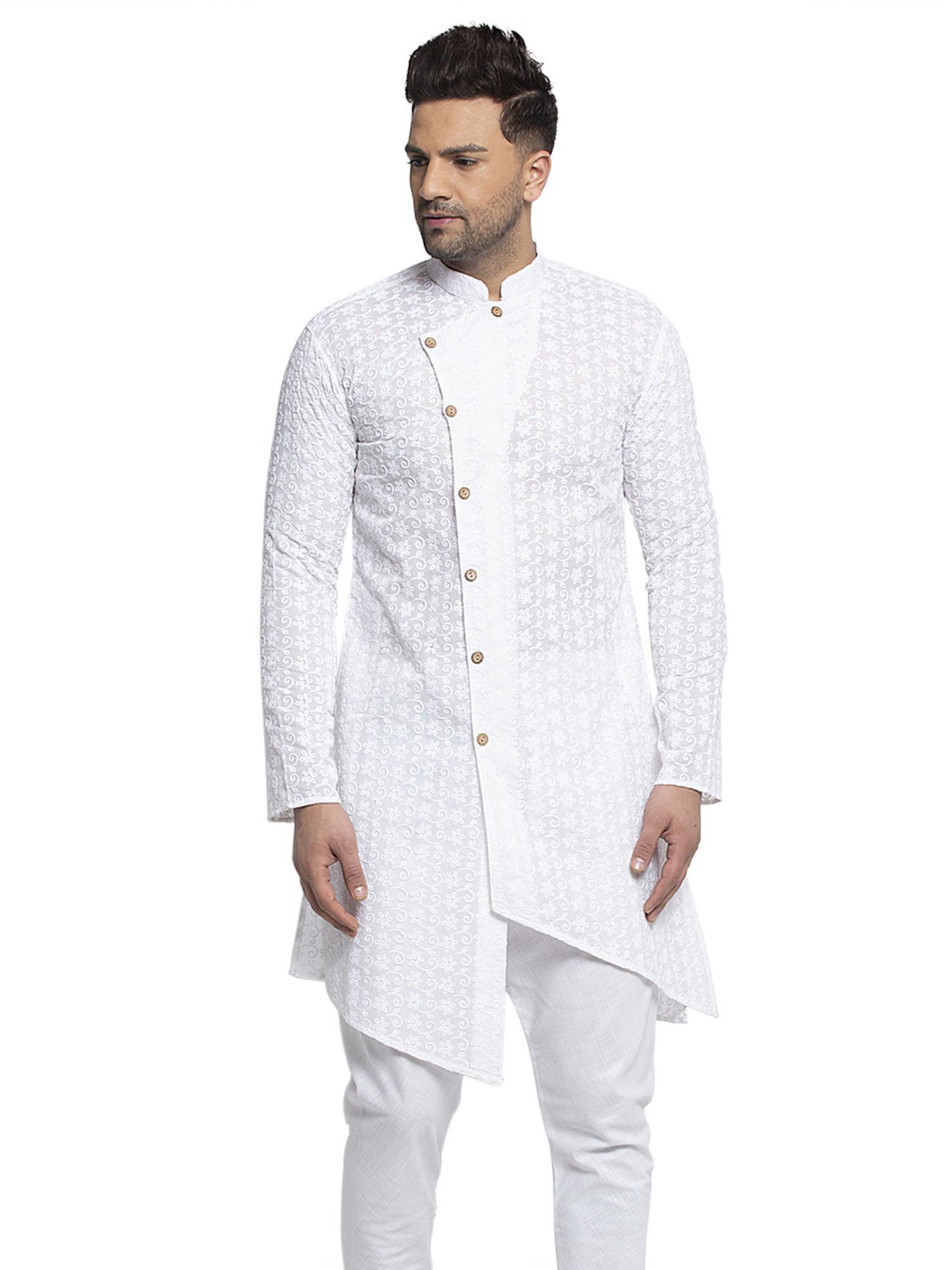 designer cotton chikankari white kurta