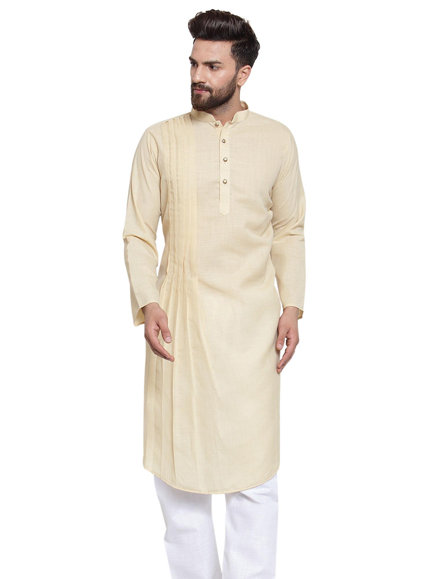 designer beige linen kurta for men