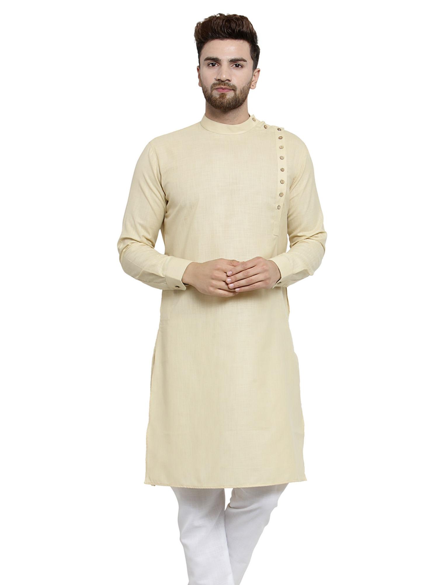 designer beige linen kurta for men