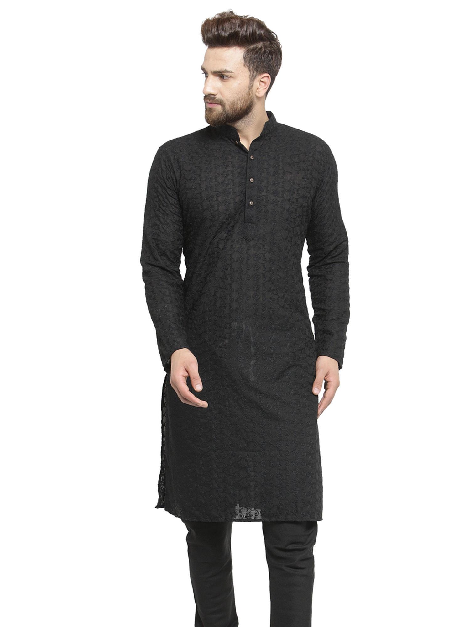 designer black chikankari cotton kurta for men