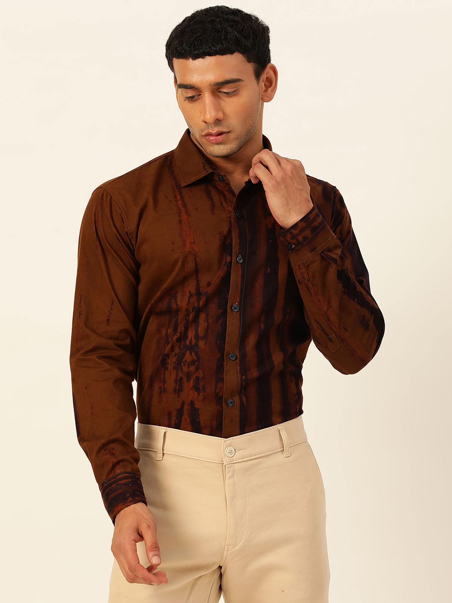 designer brown & purple slim fit cargo cotton shirt