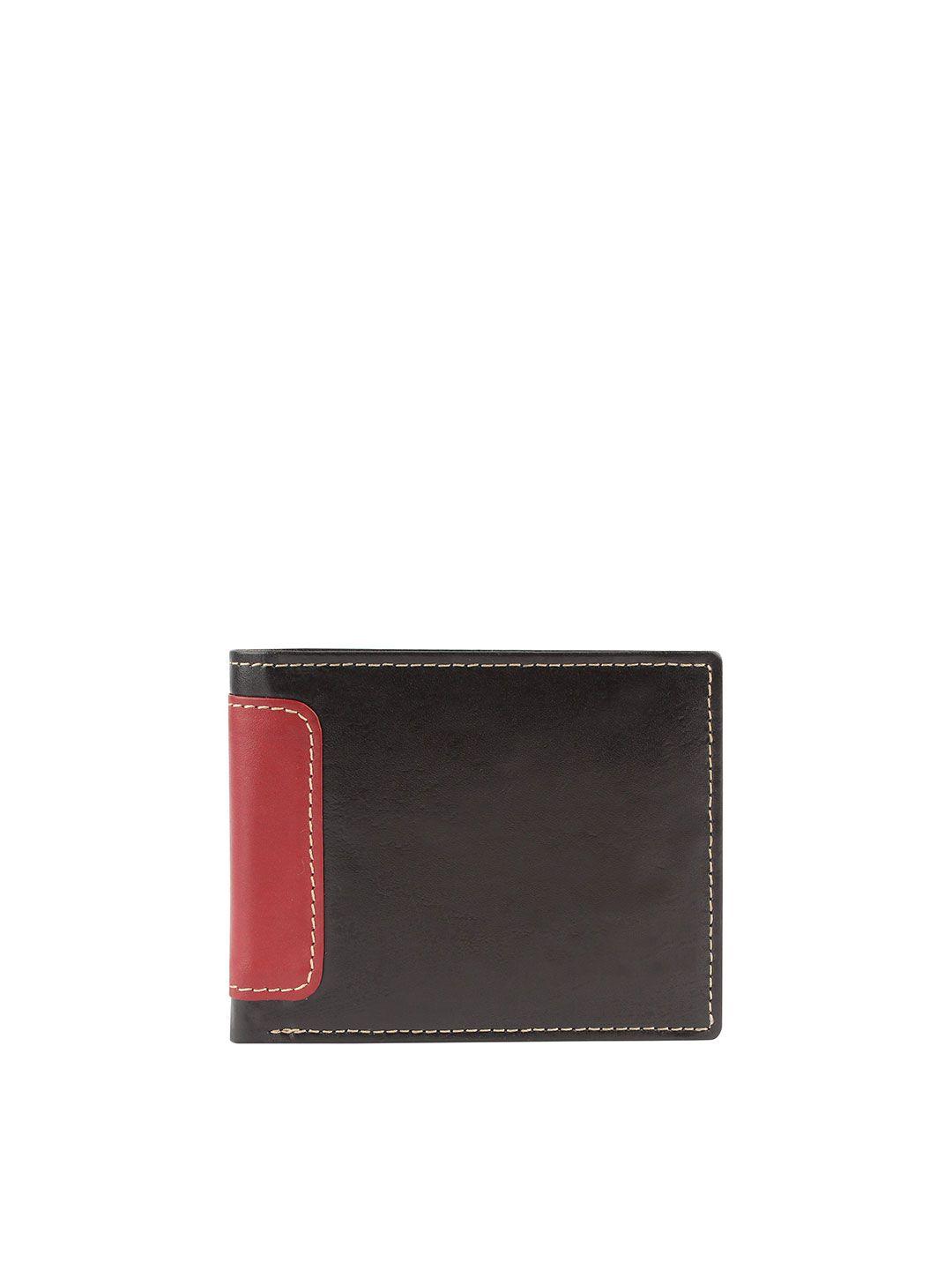 designer bugs men black & red leather two fold wallet