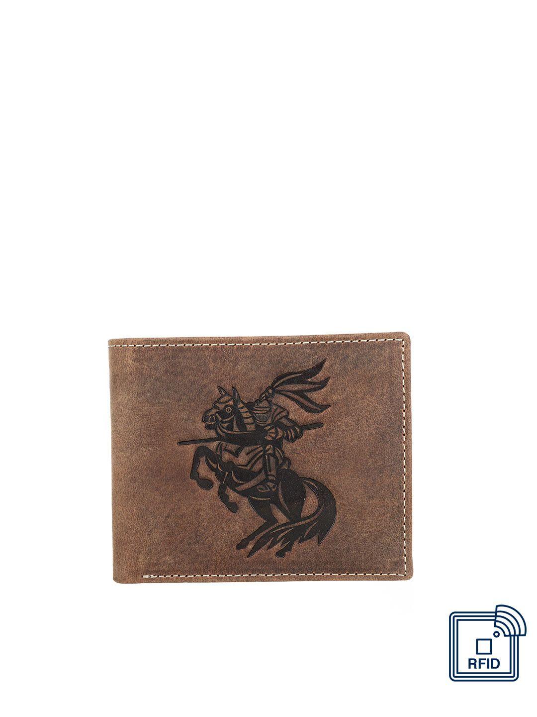 designer bugs men brown printed leather two fold wallet