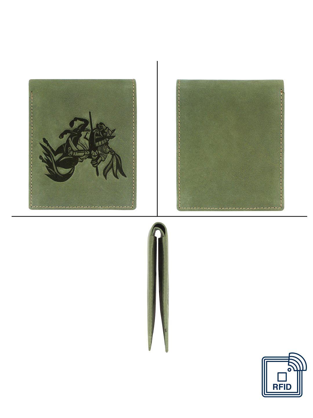 designer bugs men green & black animal printed leather two fold wallet