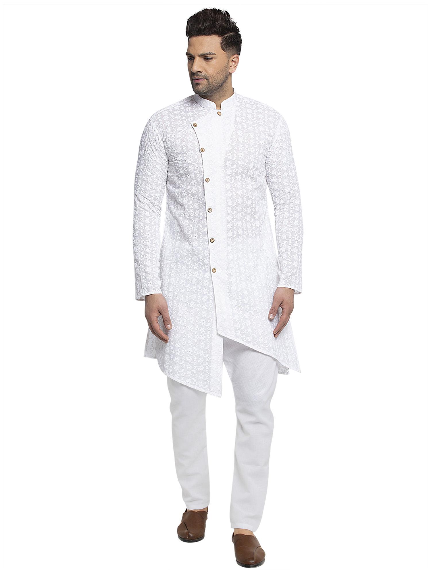 designer cotton chikankari white kurta pyjama set