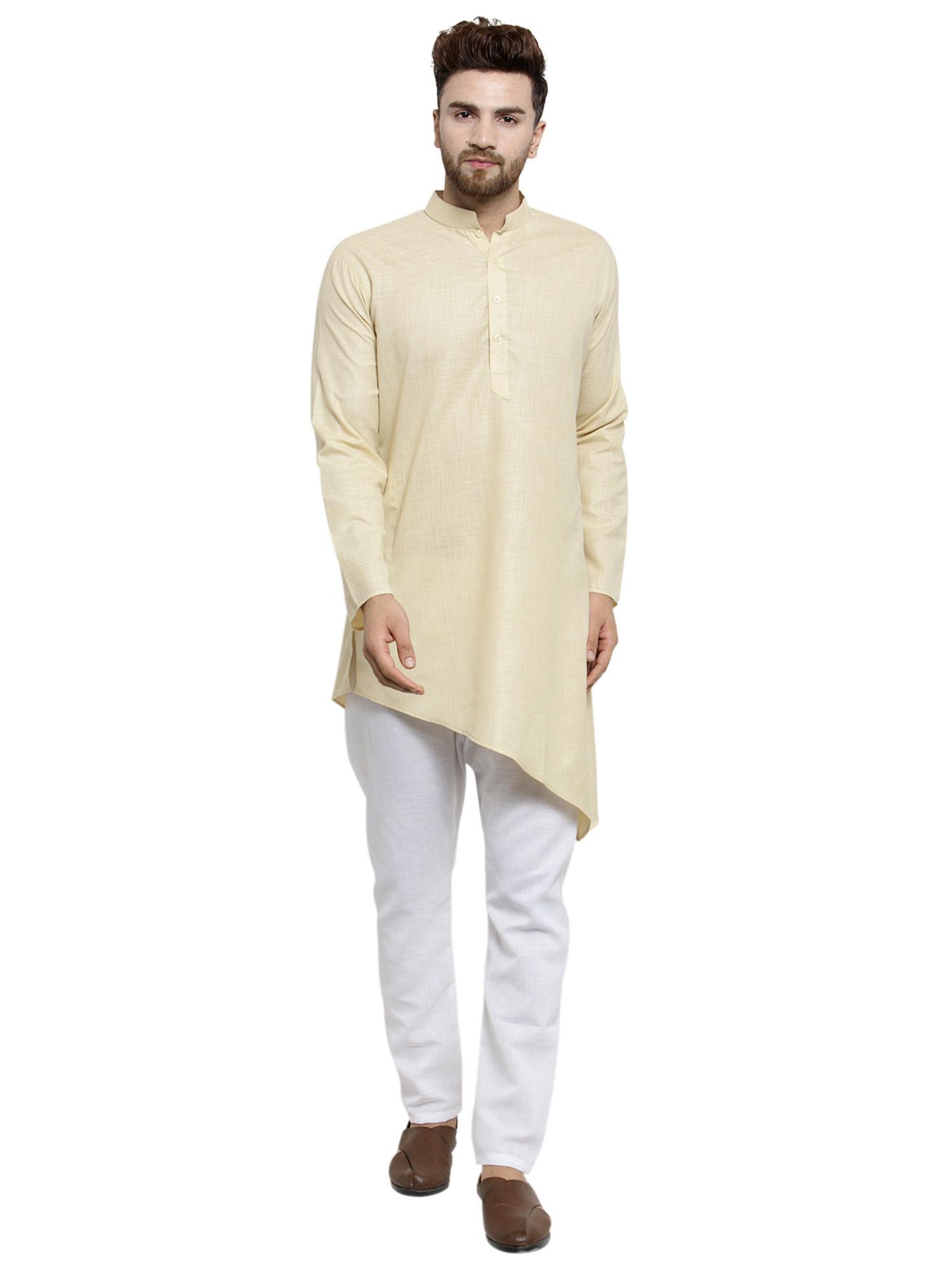 designer full sleeve linen kurta and aligarh pyjama set for men (set of 2)