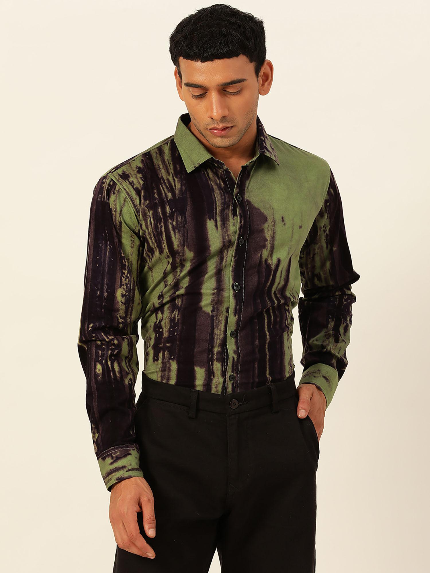 designer green & purple slim fit cargo pure cotton shirt