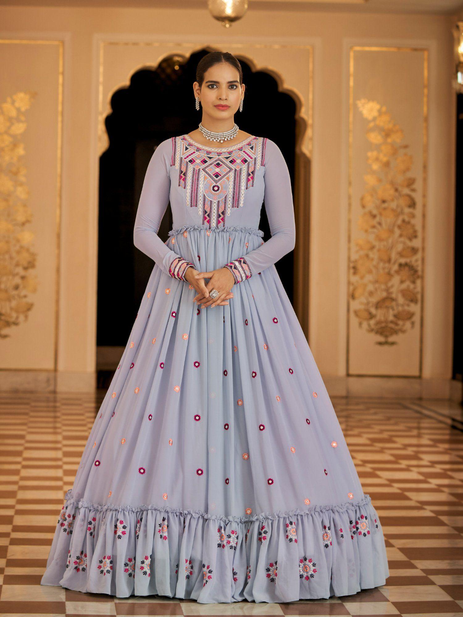 designer lavender georgette semi stitched gown