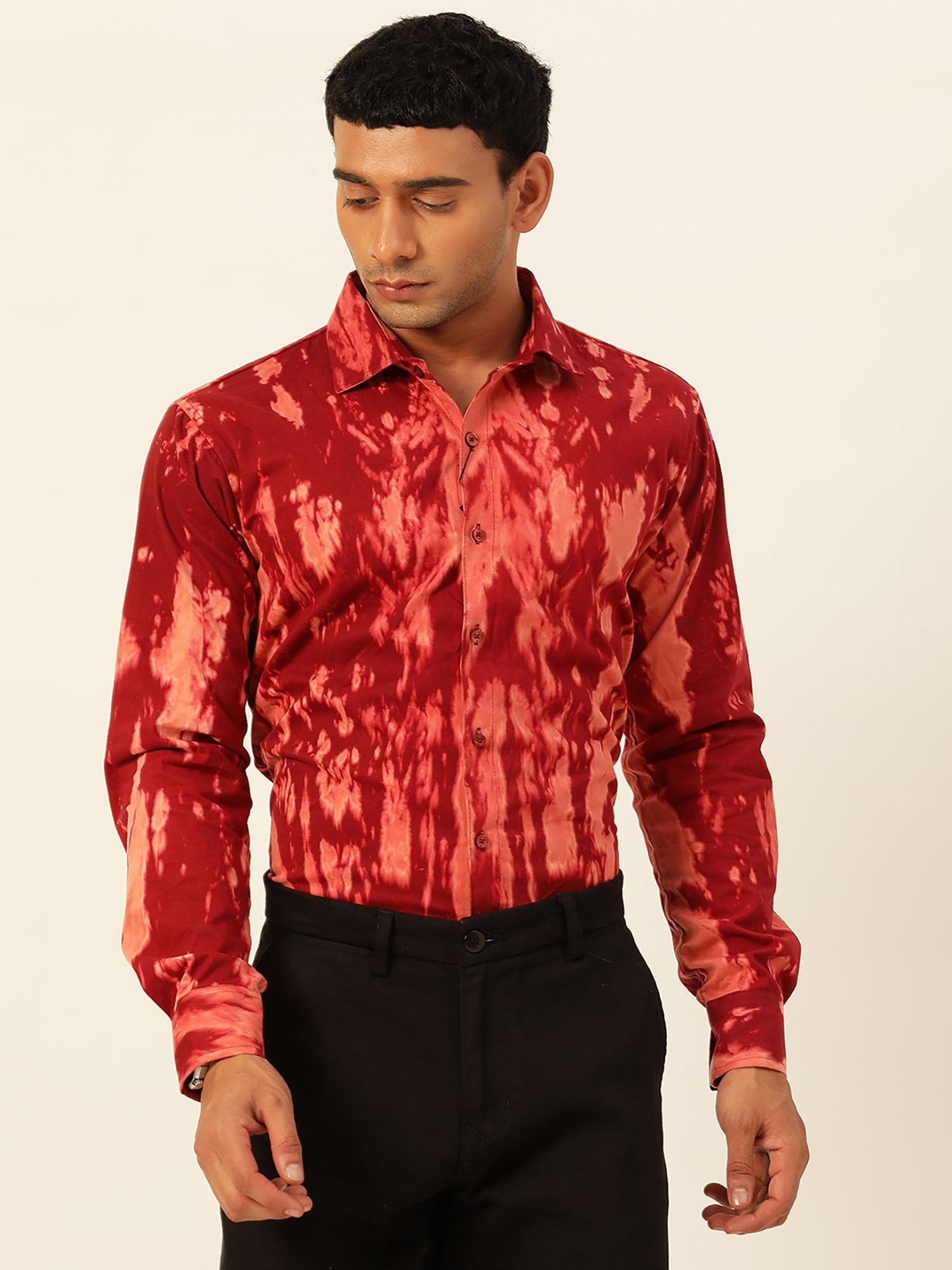 designer maroon & pink slim fit cargo pure cotton shirt