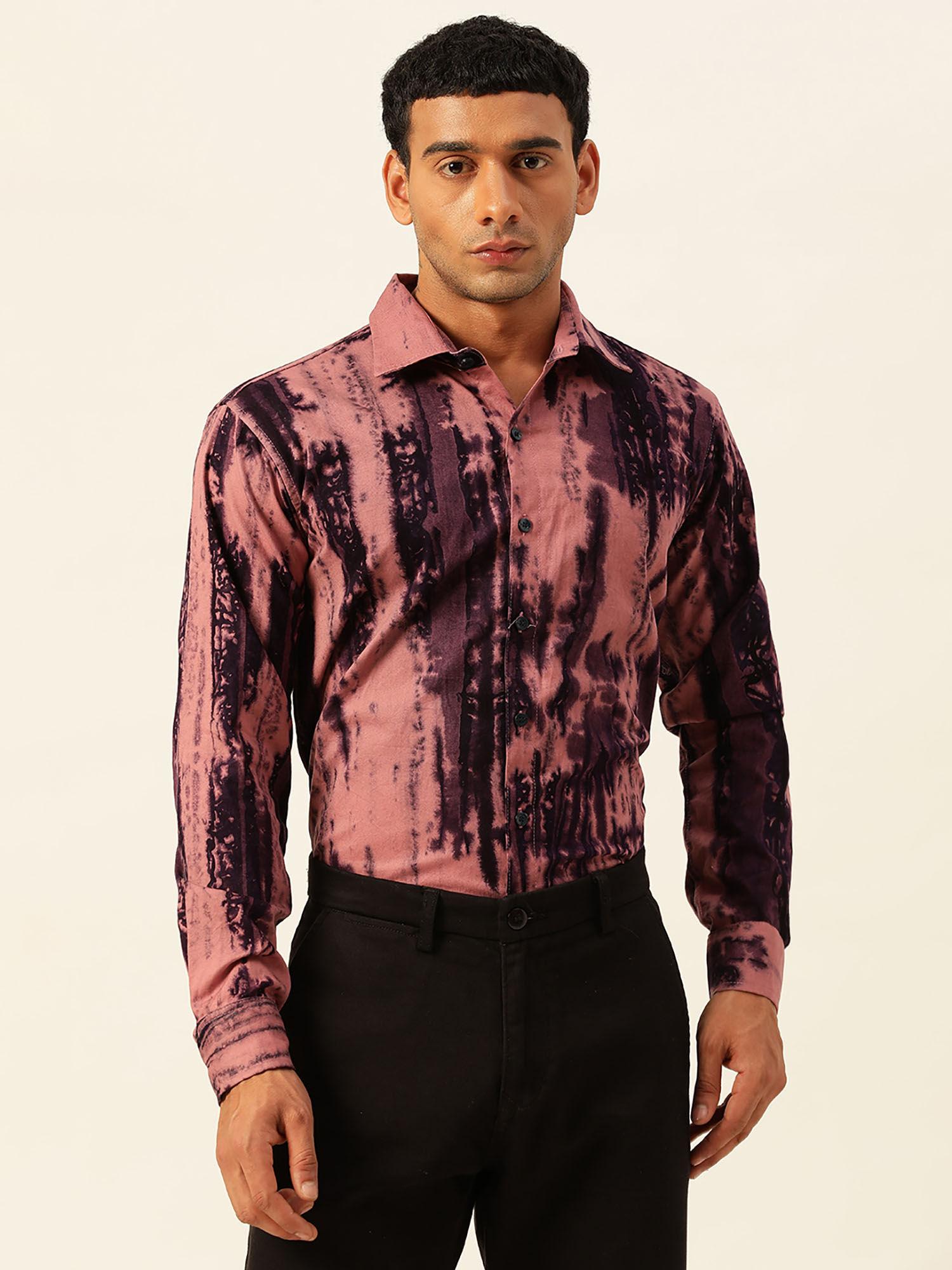 designer pink & purple slim fit cargo pure cotton shirt