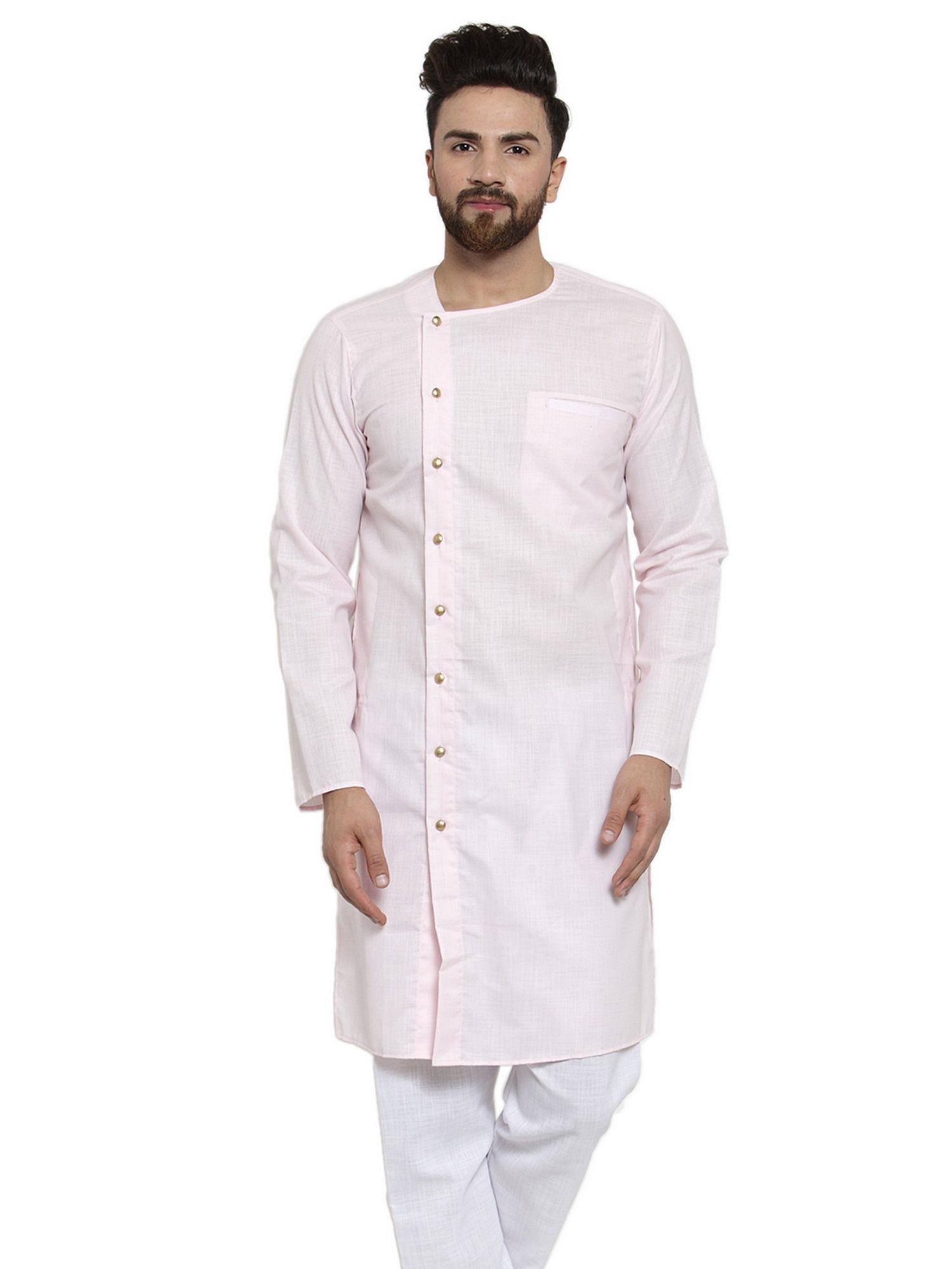 designer pink linen kurta for men