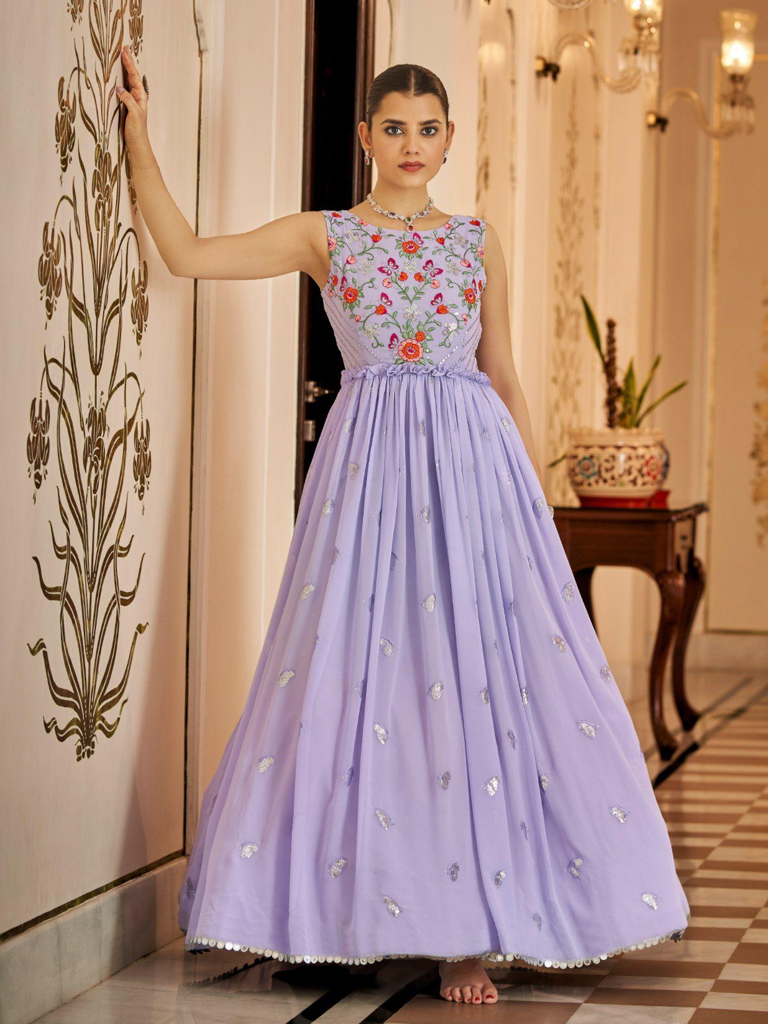 designer purple georgette semi stitched gown