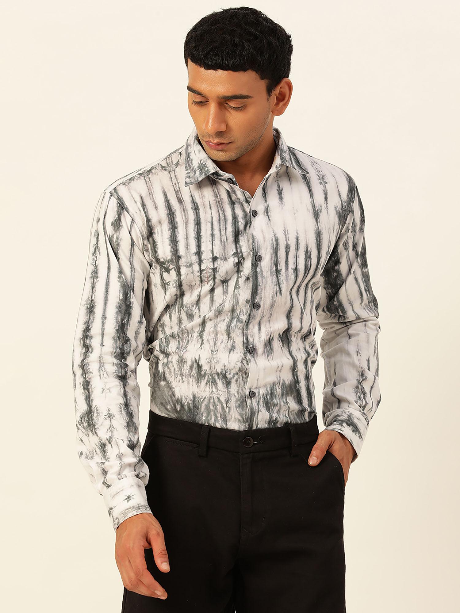 designer white & grey slim fit cargo pure cotton shirt