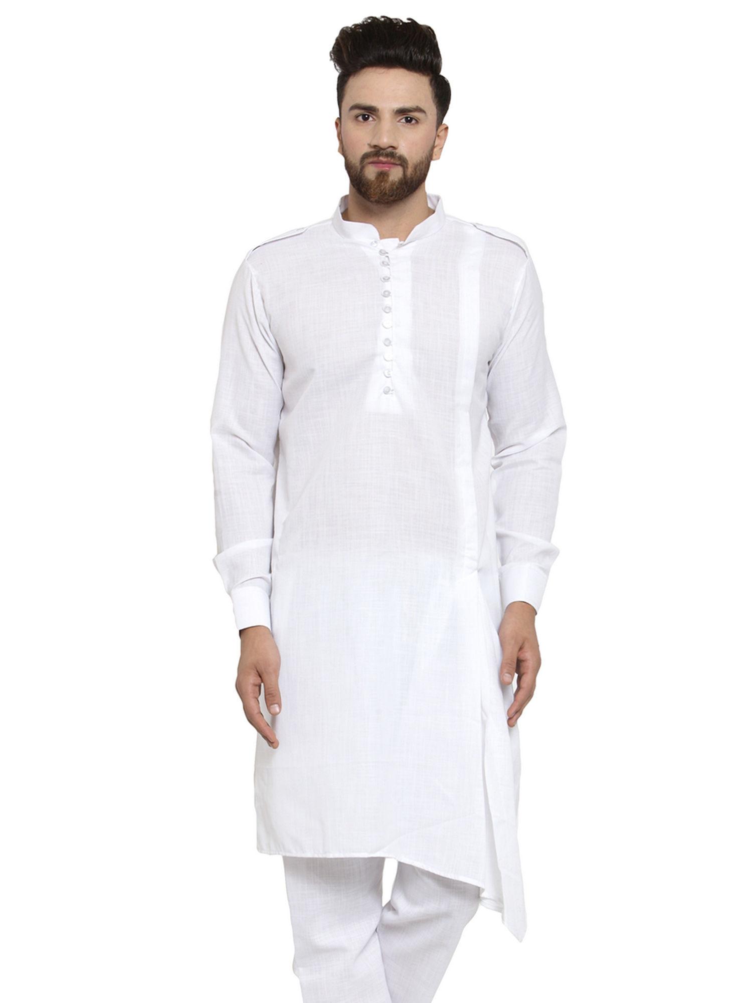 designer white linen kurta for men