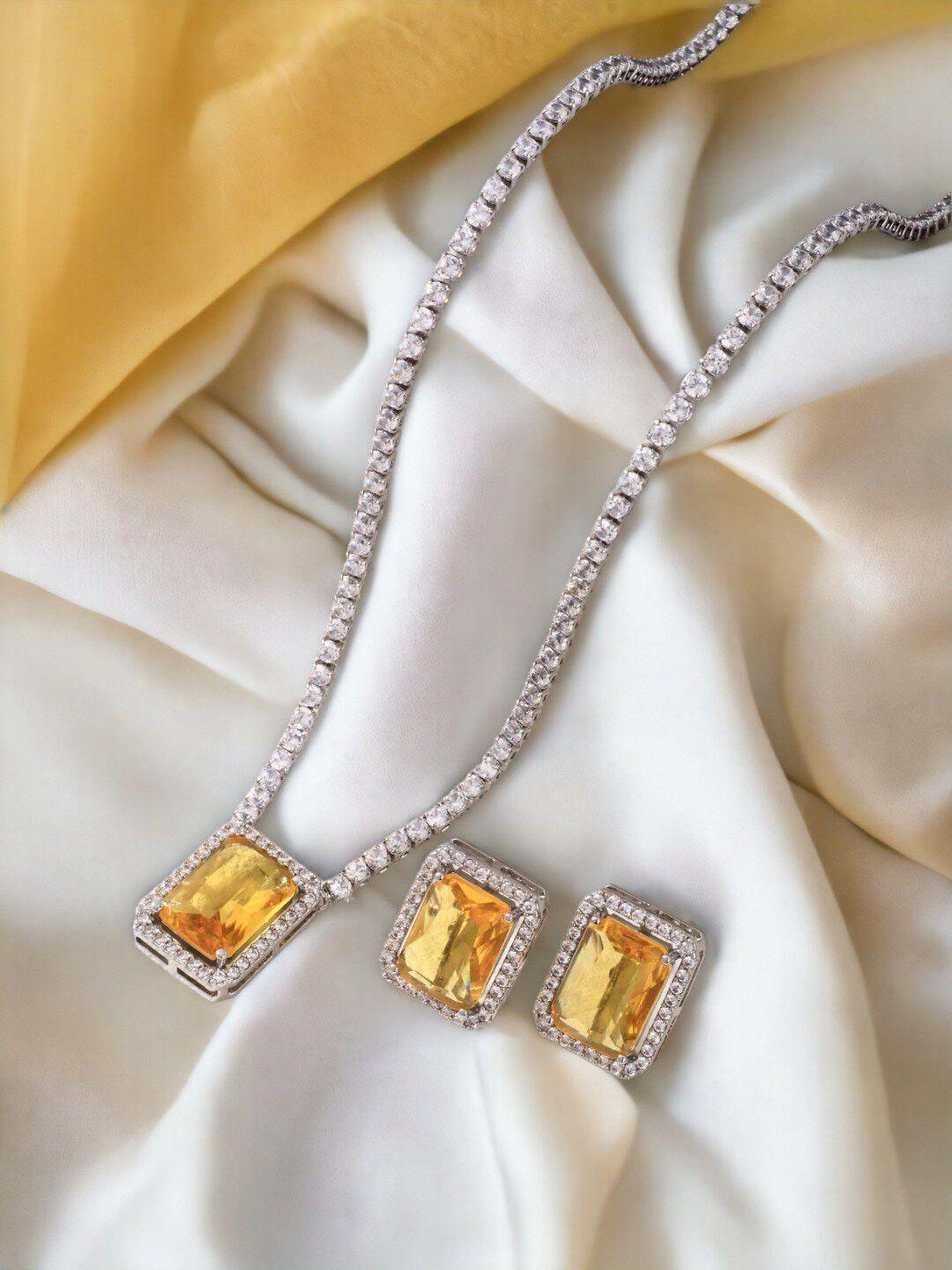 designs & you silver-plated american diamond studded pendant set