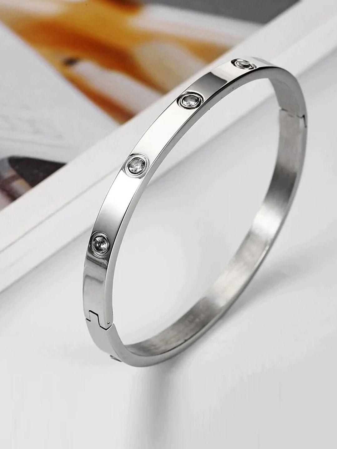 designs & you american diamond silver-plated kada bracelet