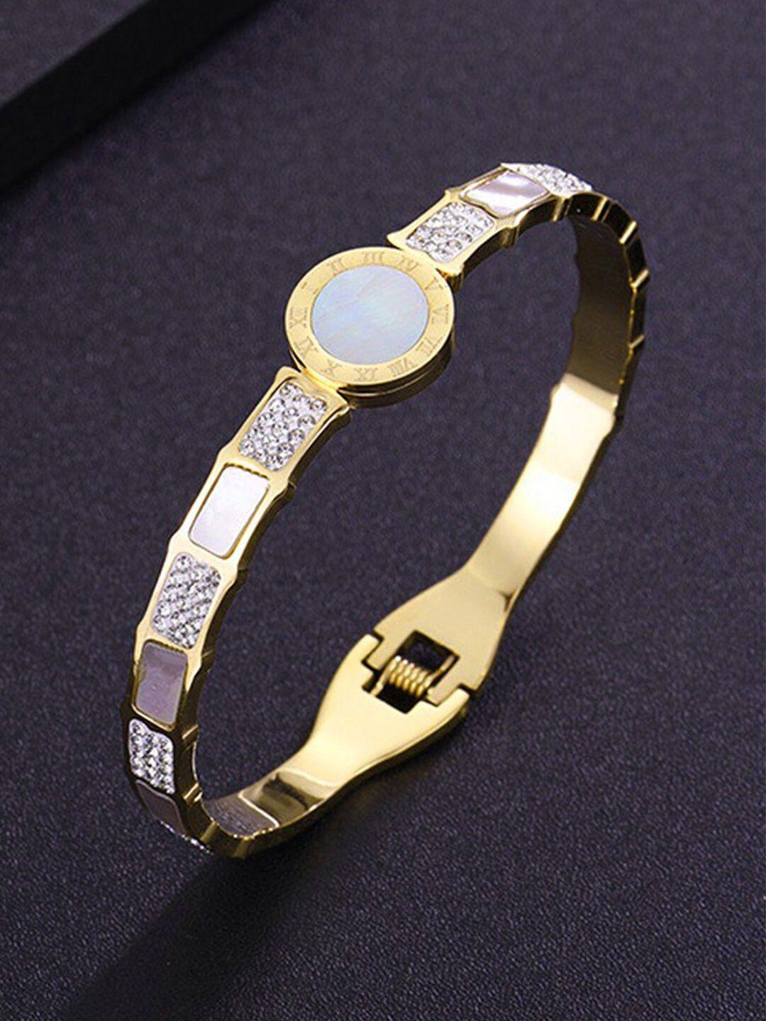 designs & you gold-plated mother of pearl studded bangle-style bracelet