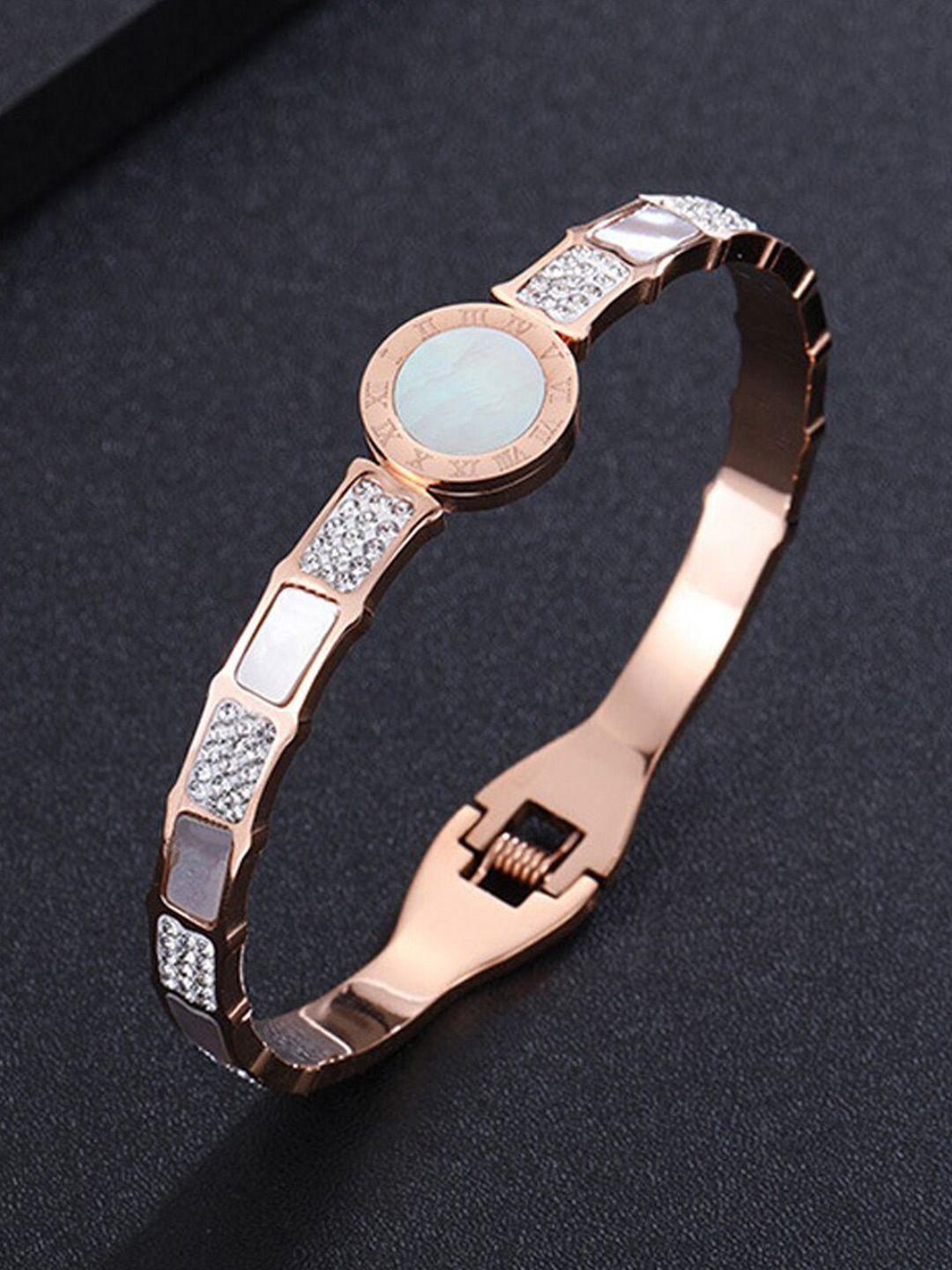 designs & you mother of pearl rose gold-plated bangle-style bracelet