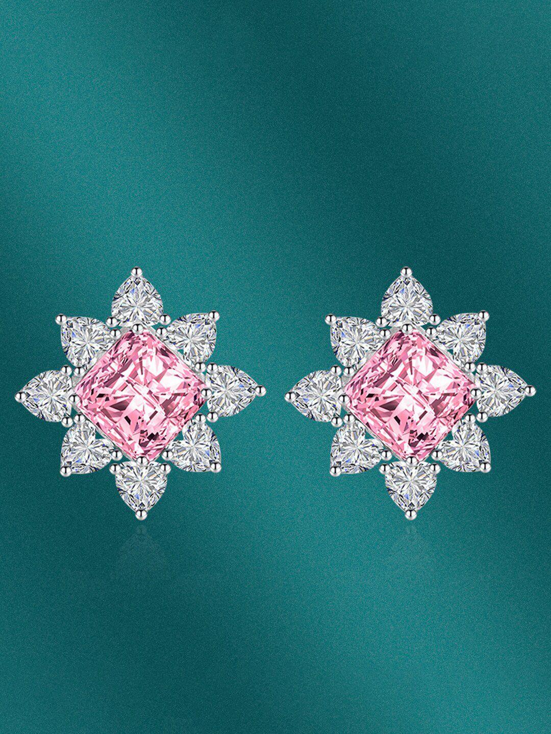 designs & you pink square studs earrings