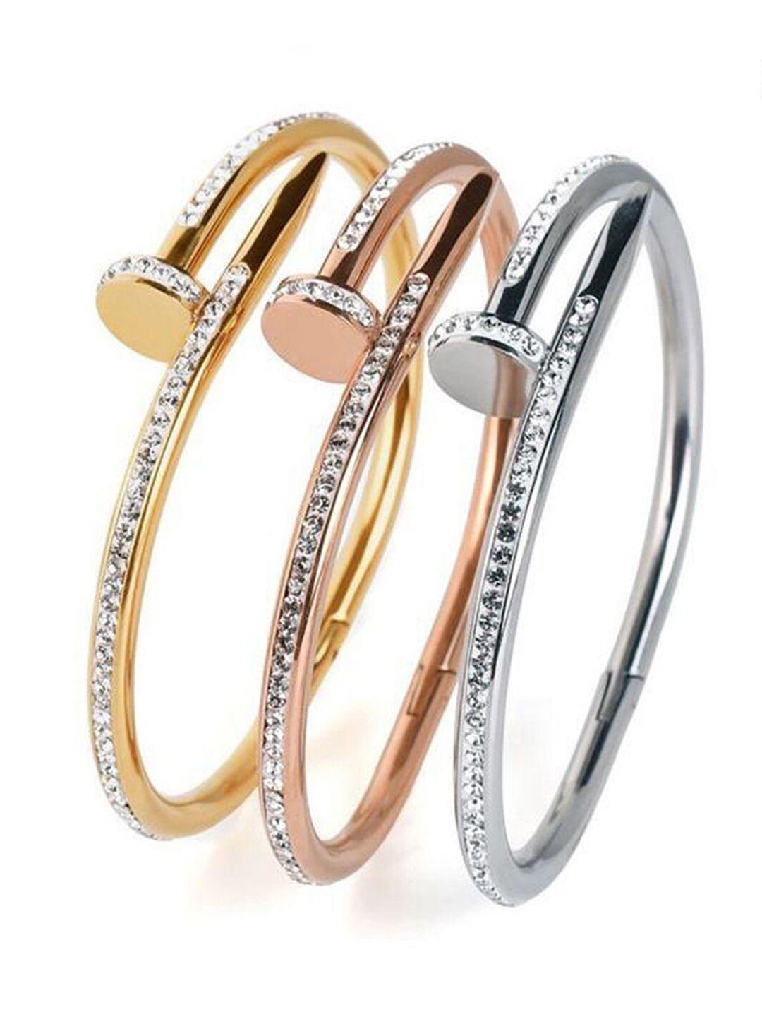 designs & you set of 3 american diamond gold-plated kada bracelet