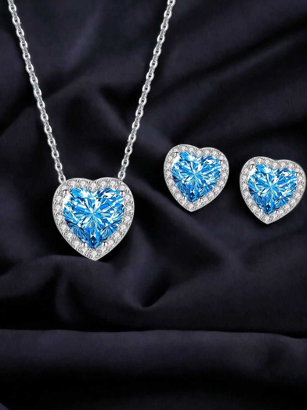 designs & you silver-plated cz-studded heart shaped jewellery set