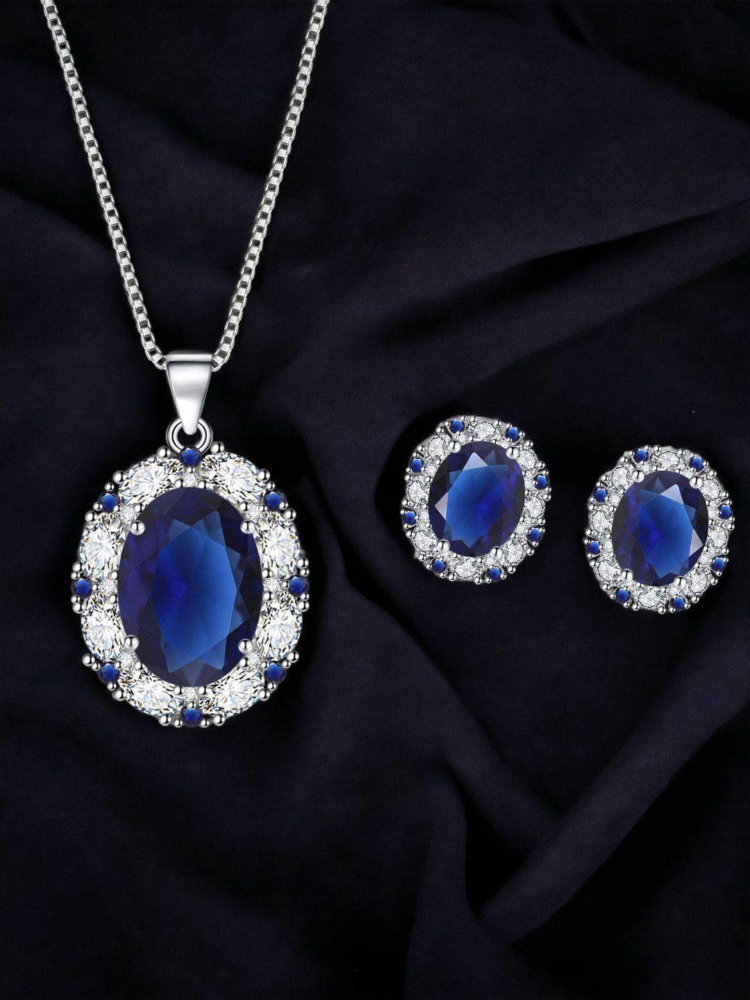 designs & you silver-plated cz-studded pendant jewellery set