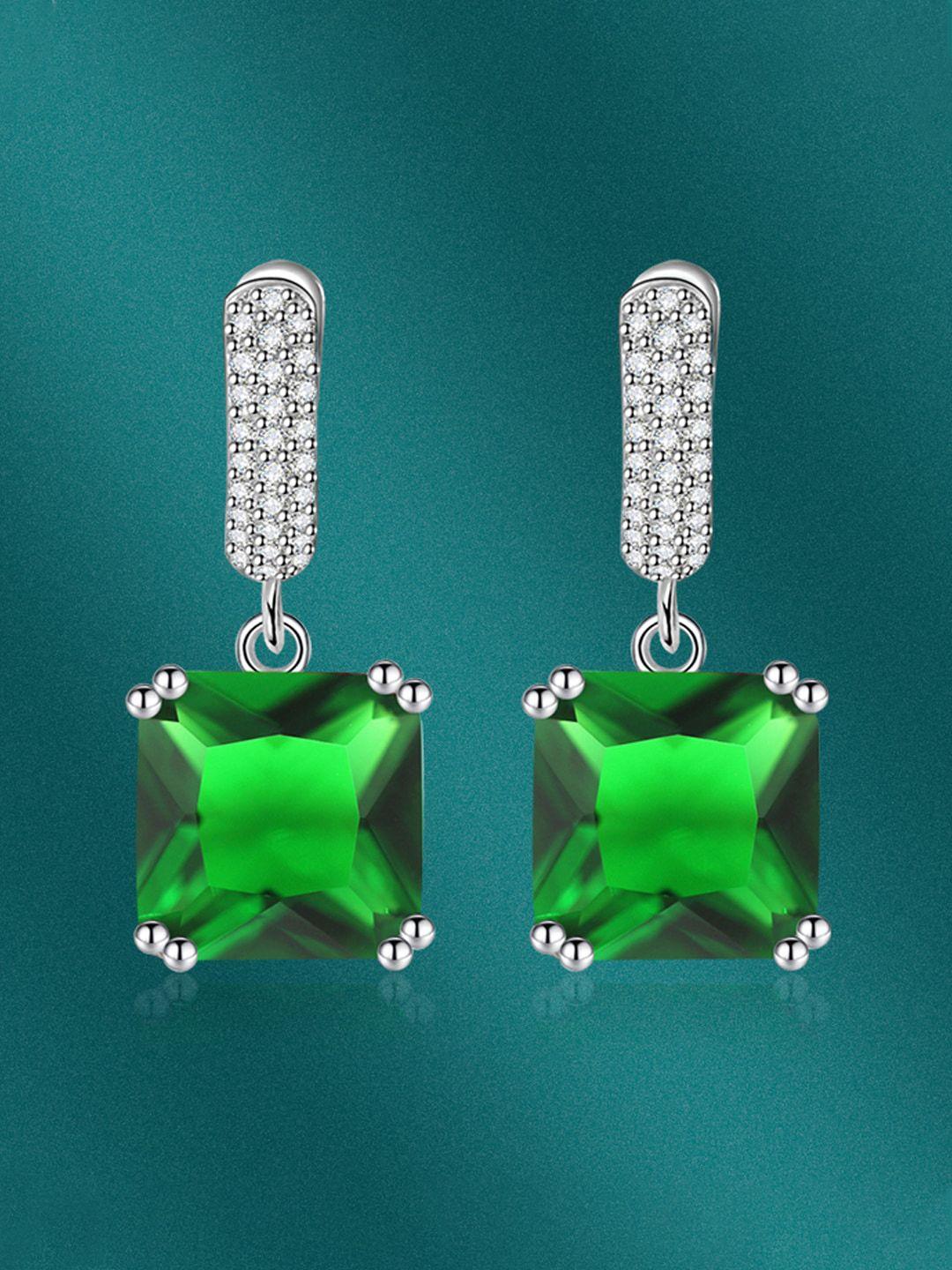 designs & you silver-plated cz-studded square shaped hoop earrings