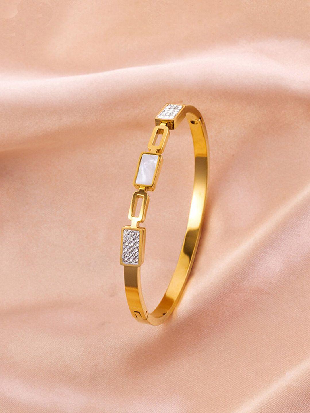 designs & you stainless steel gold-plated mother of pearl bangle-style bracelet