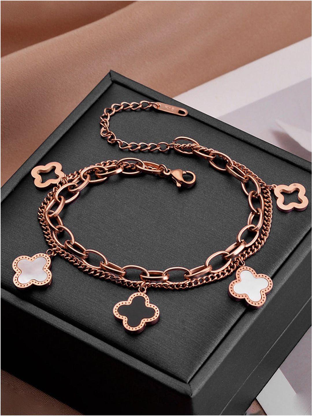 designs & you stainless steel rose gold plated mother of pearl link bracelet