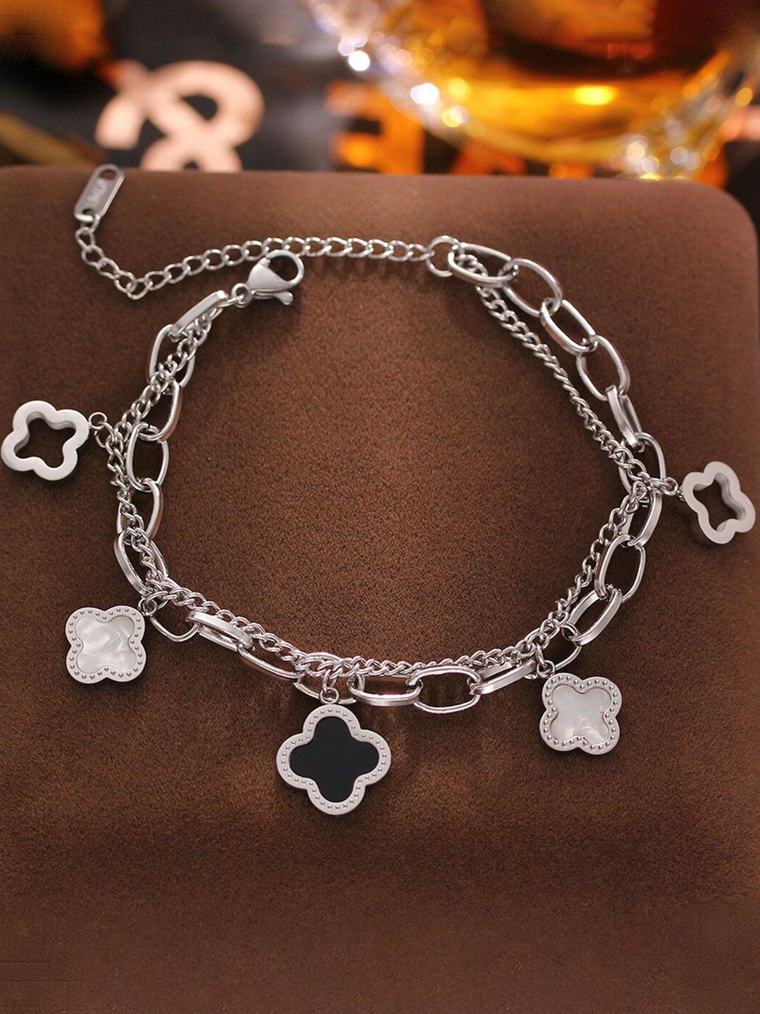 designs & you stainless steel silver-plated mother of pearl studded link bracelet