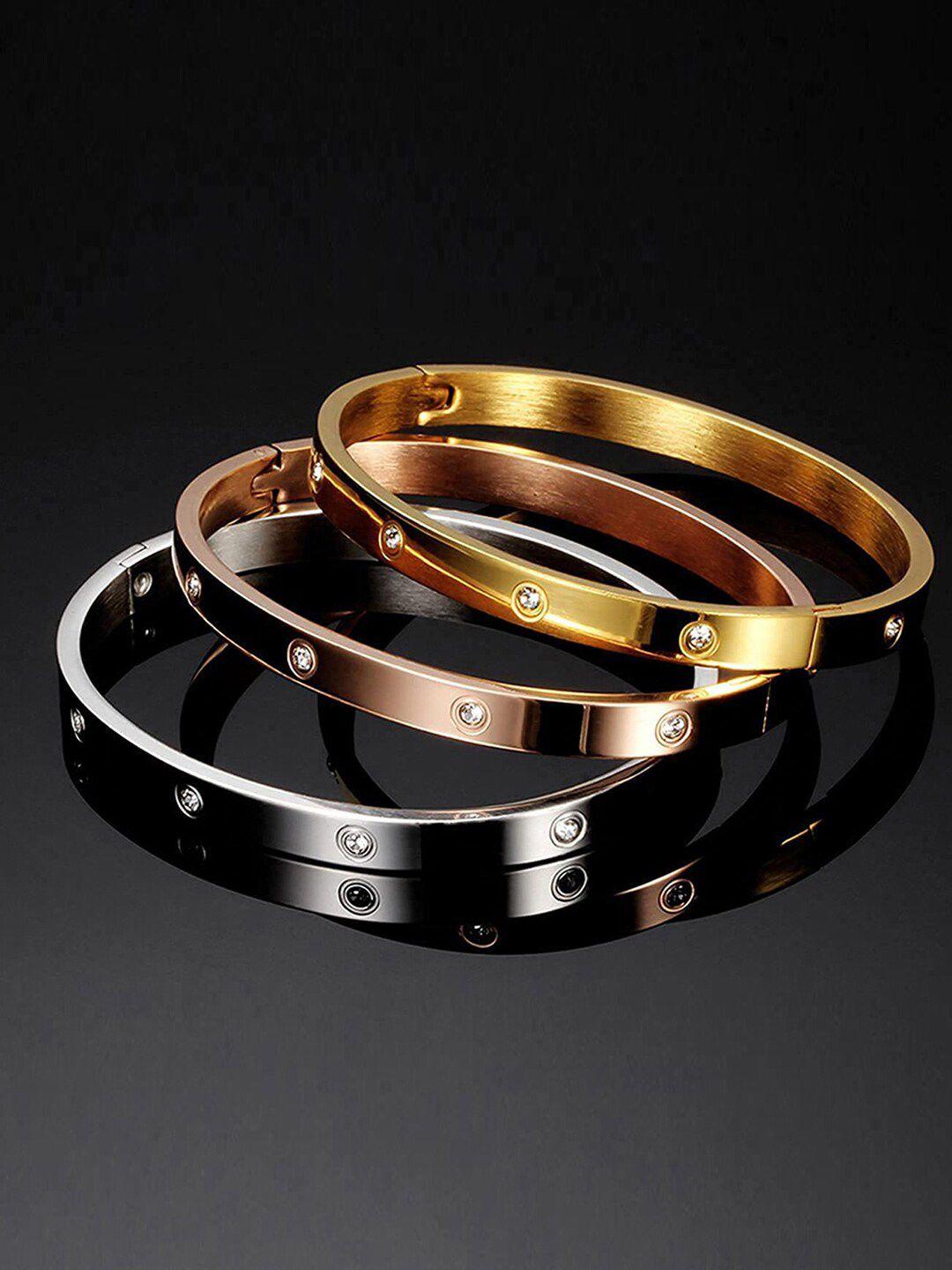 designs & you women set of 3 gold-plated american diamond bangle-style bracelet