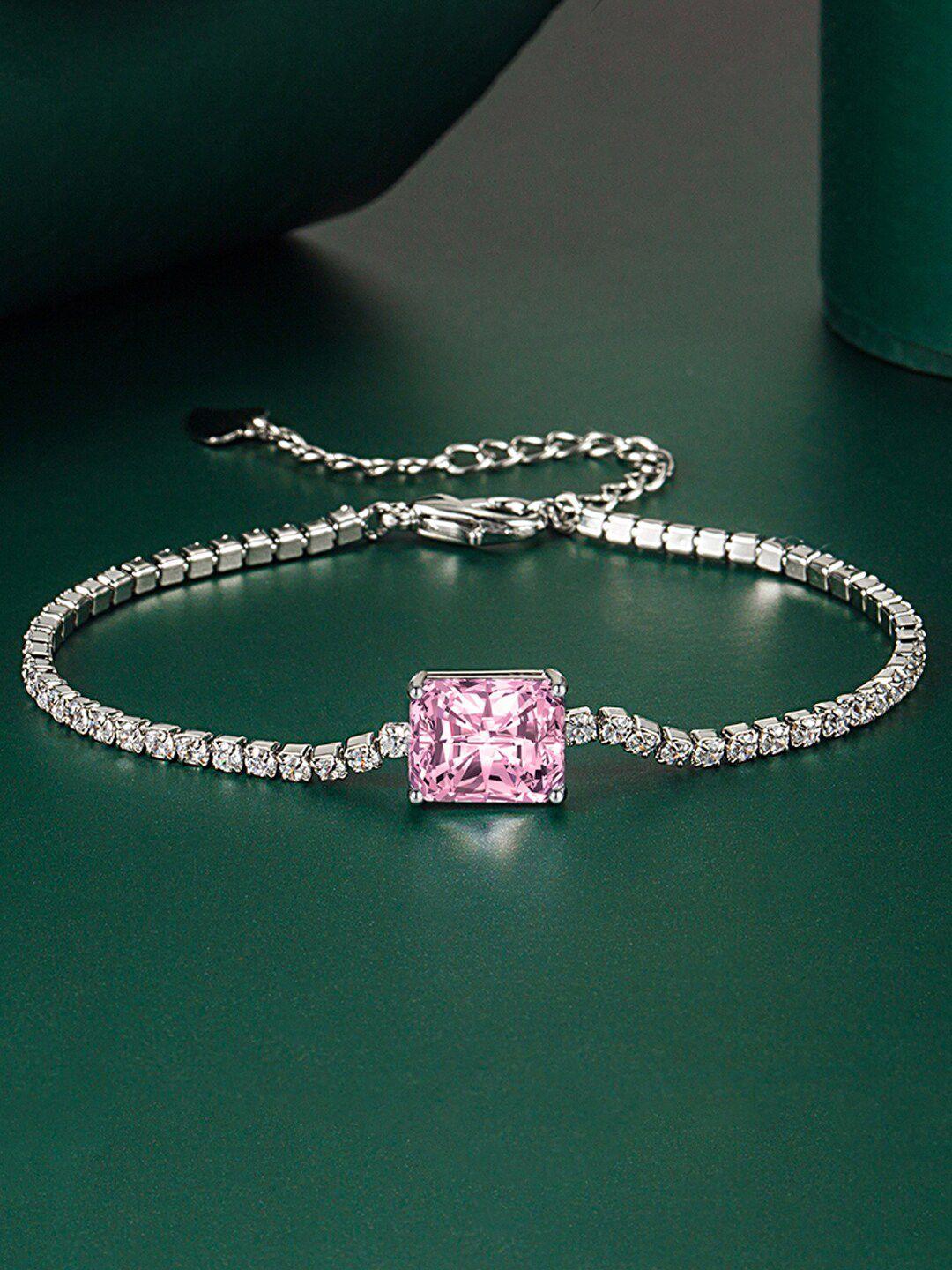 designs & you women silver-toned & pink brass cubic zirconia silver-plated wraparound bracelet