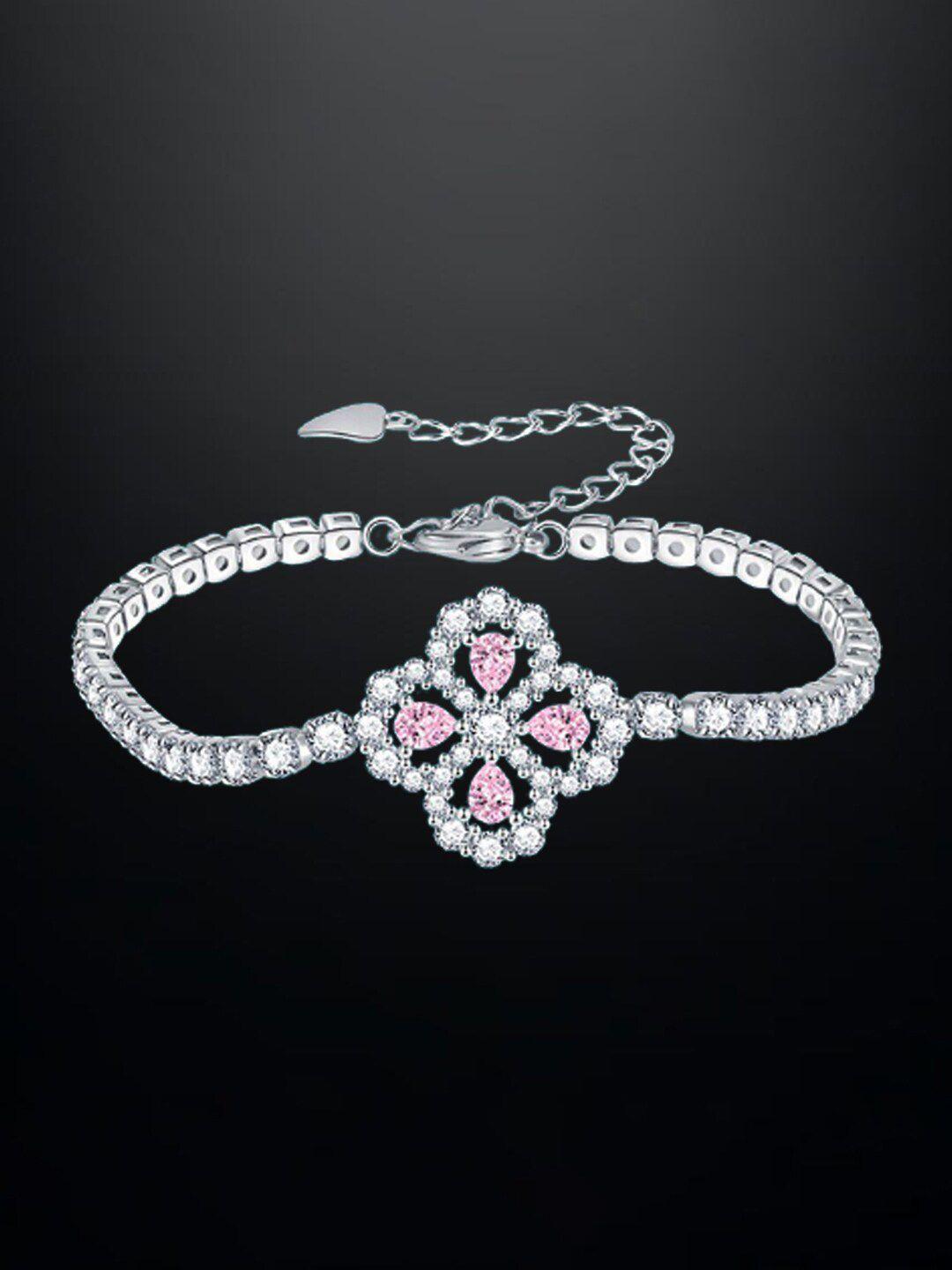 designs & you women silver-toned & pink brass cubic zirconia silver-plated wraparound bracelet