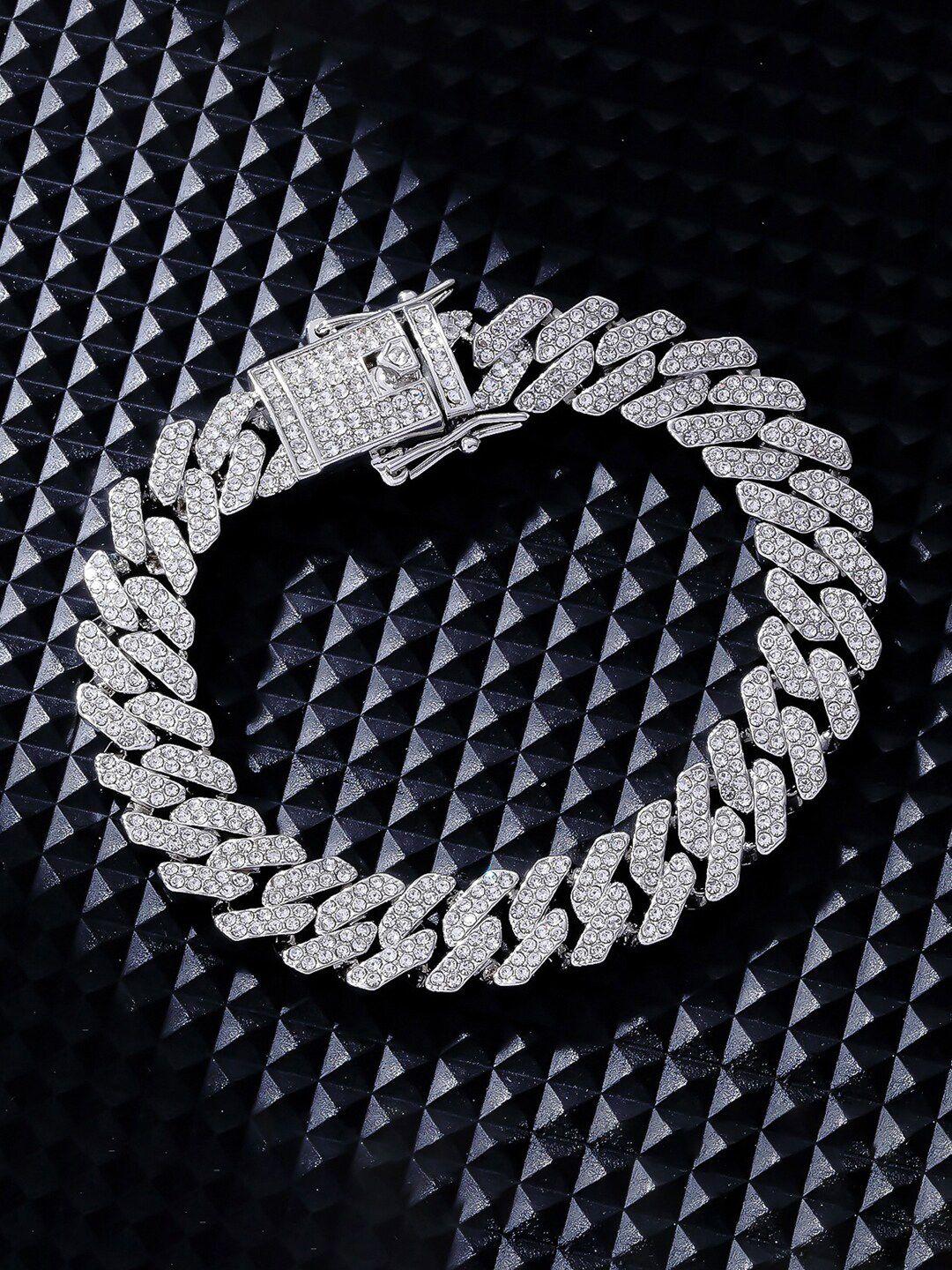 designs & you women silver-toned & white american diamond silver-plated link bracelet