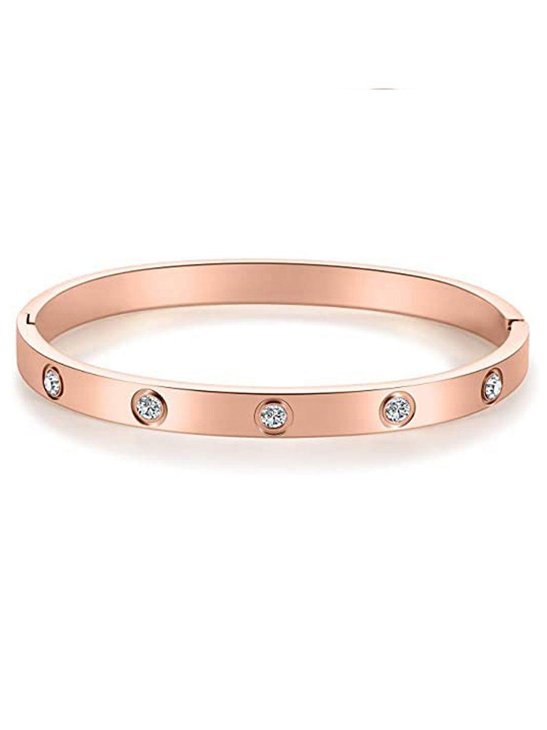 designs by jewels galaxy women rose american diamond rose gold-plated bangle-style bracelet