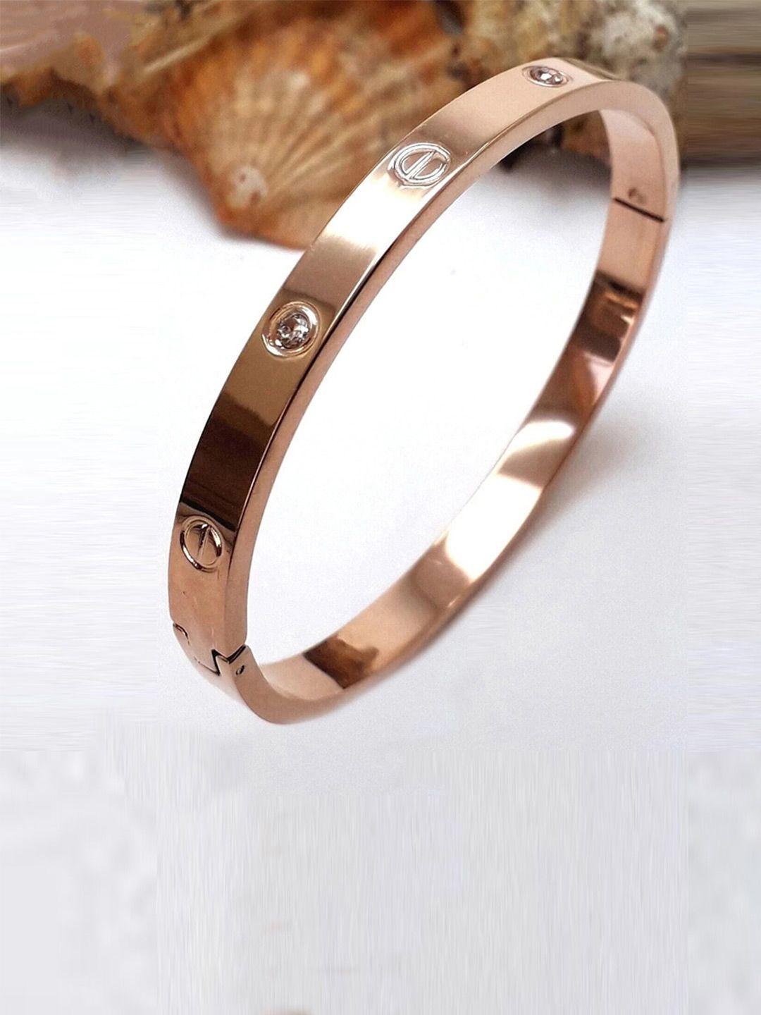 designs by jewels galaxy women rose gold american diamond rose gold-plated bangle-style bracelet