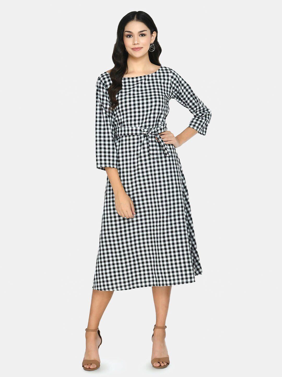 desinoor com black & white checked midi dress