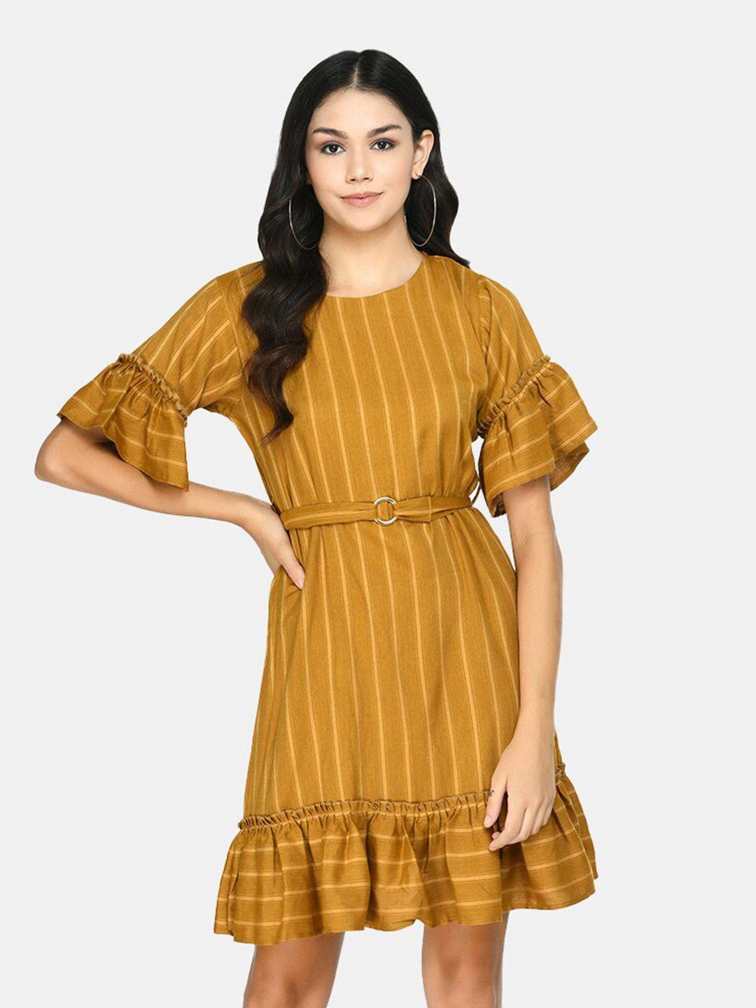 desinoor com mustard yellow striped a-line dress