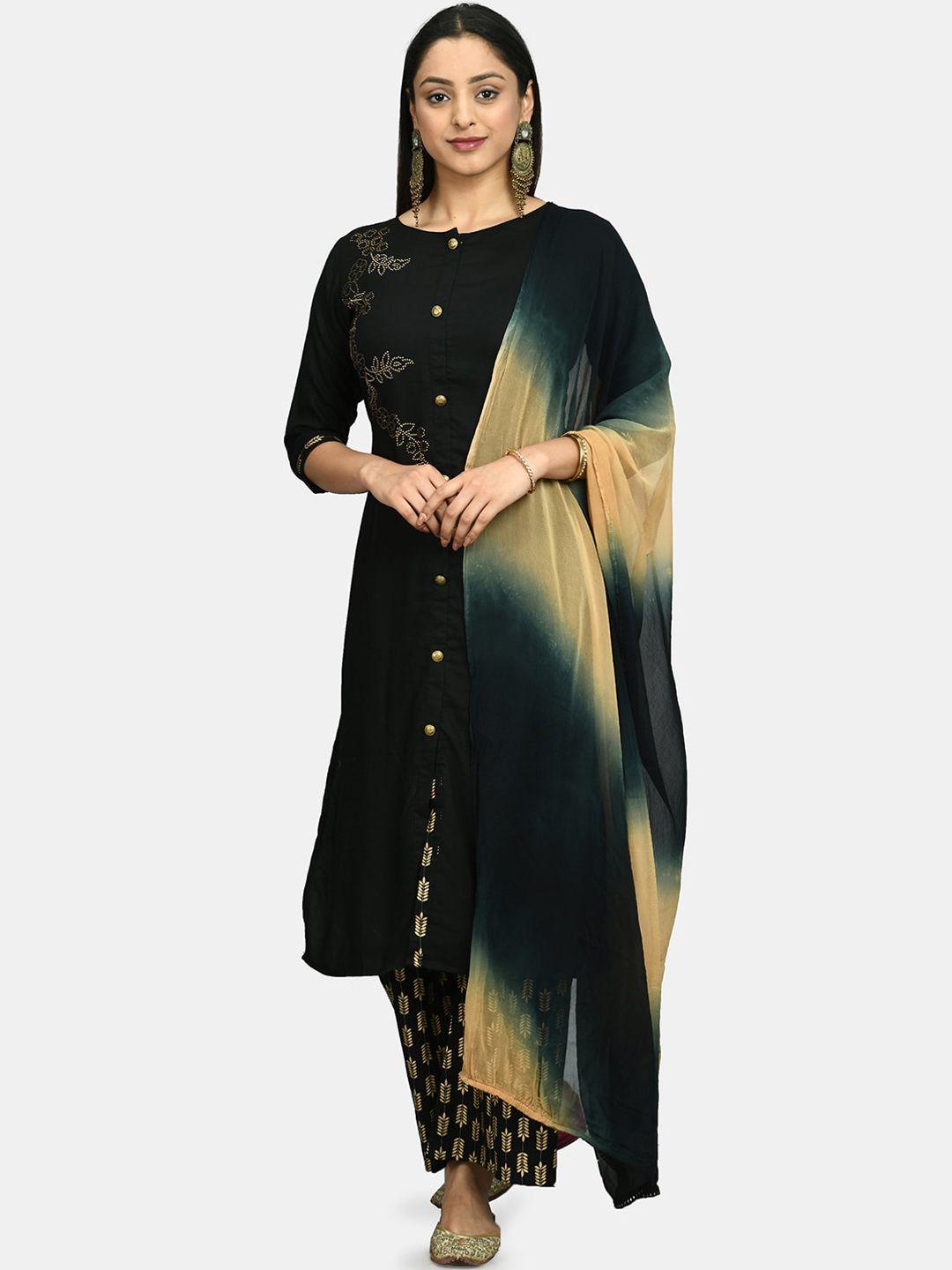 desinoor com women black floral embellished kurta with trousers & dupatta