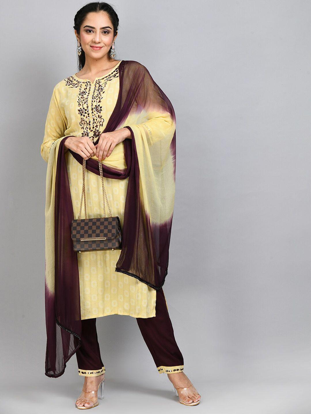 desinoor com women ethnic motifs embroidered mirror work kurta with trousers & dupatta