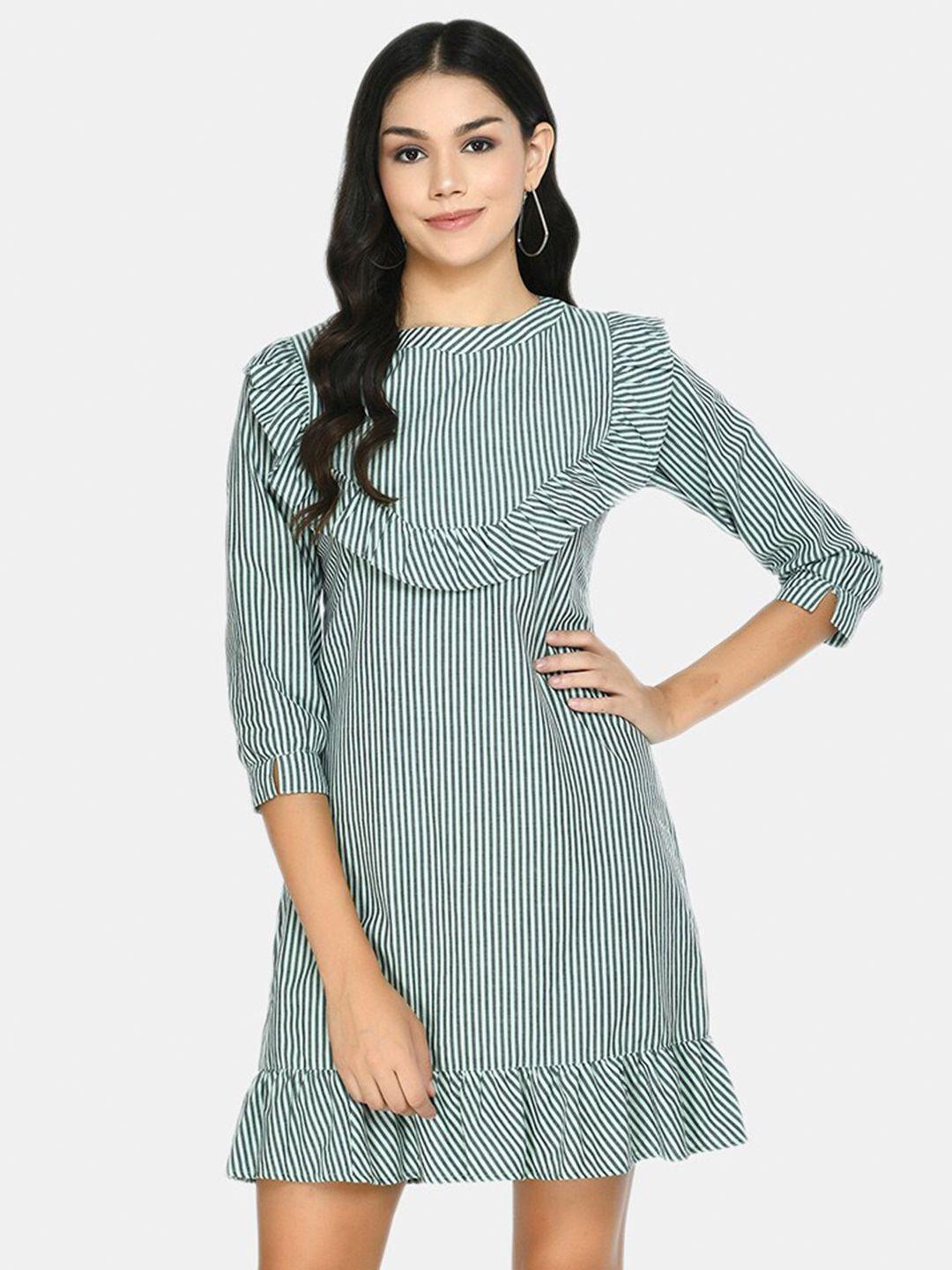 desinoor.com women sea green striped round neck a-line dress