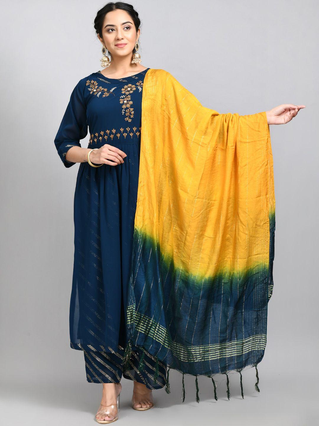 desinoor.com embellished a-line kurta with palazzos & with dupatta