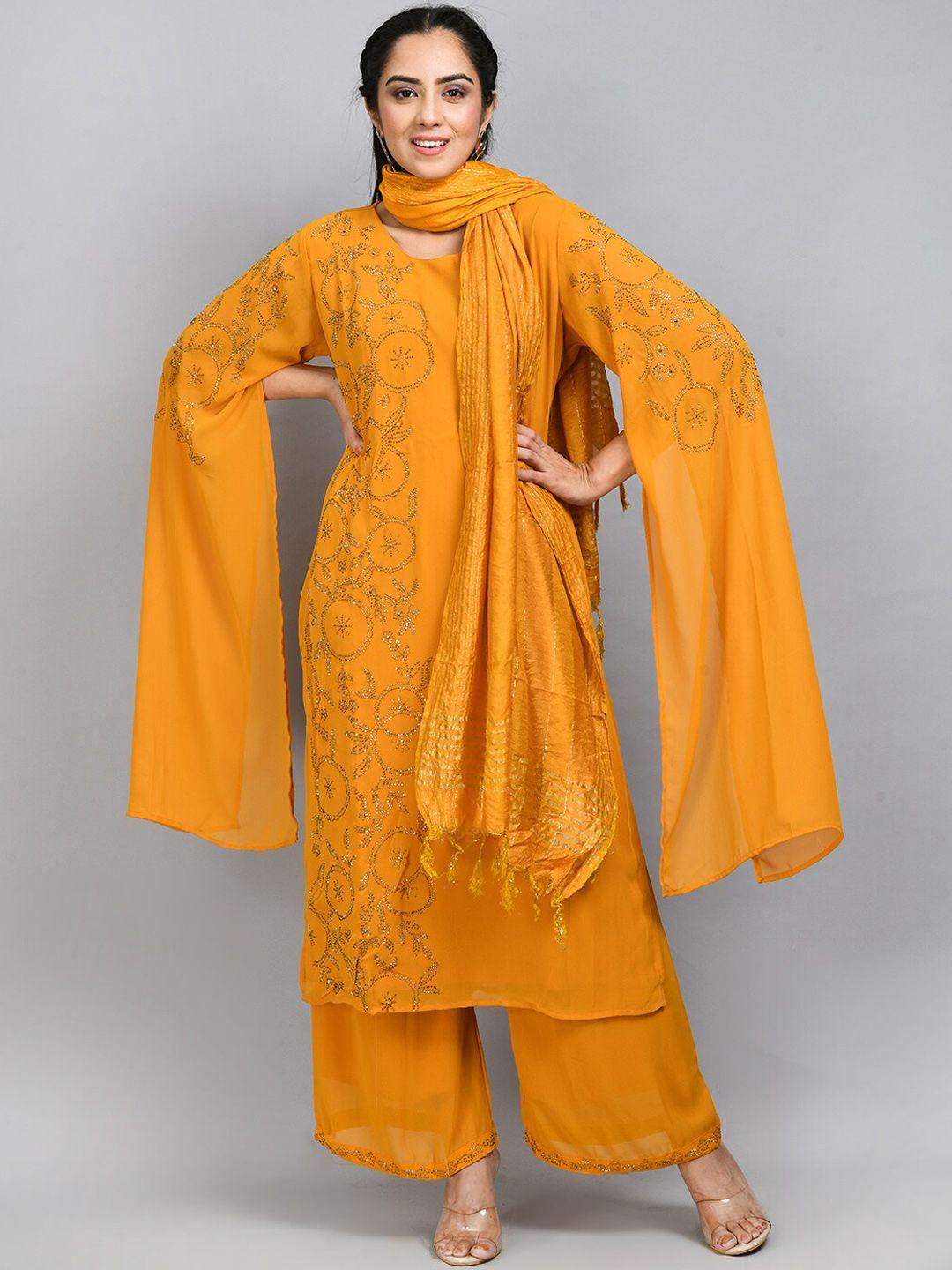 desinoor.com embellished beads and stones kurta with palazzos & dupatta