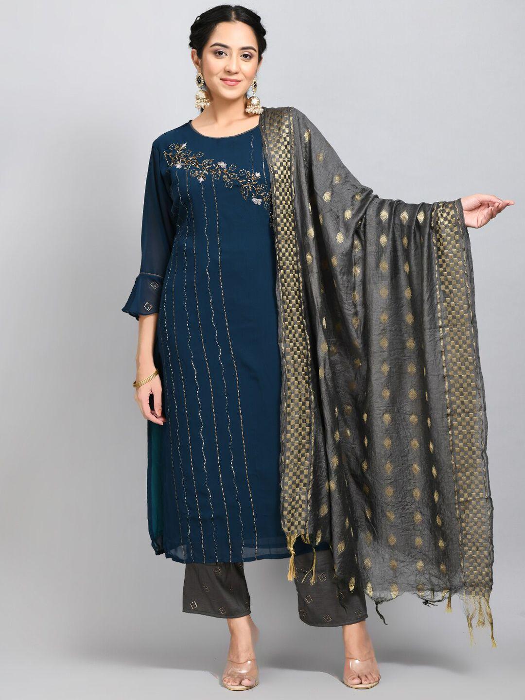 desinoor.com embellished straight kurta with trousers & with dupatta