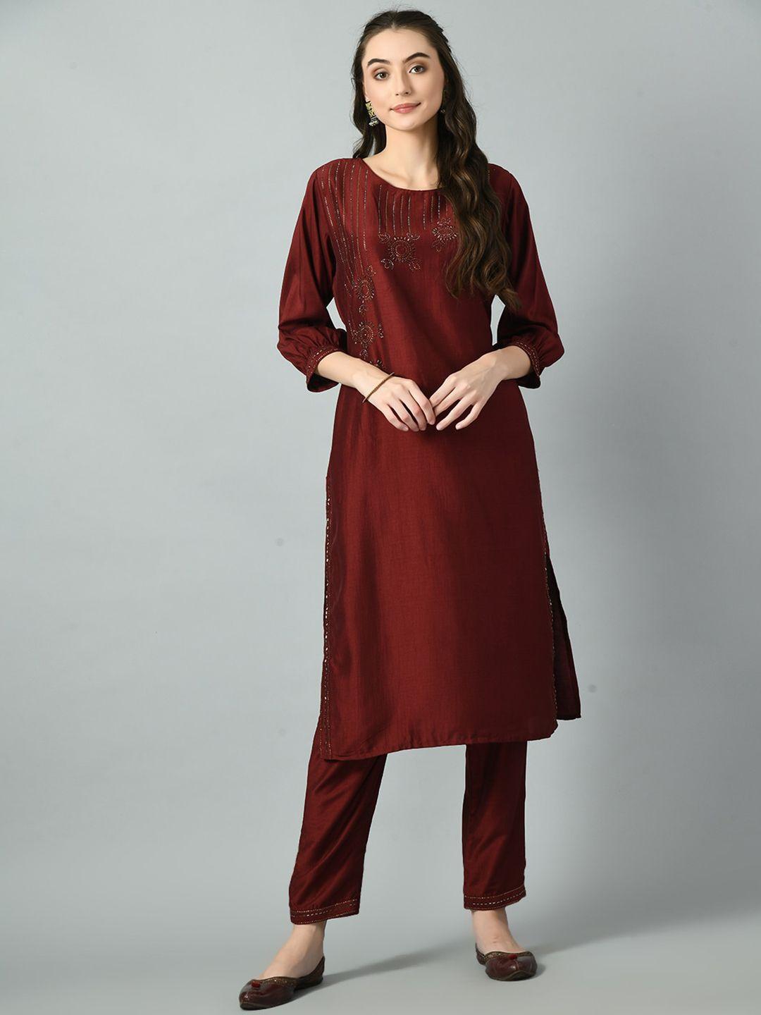 desinoor.com floral embellished beads & stones straight kurta with trousers & dupatta
