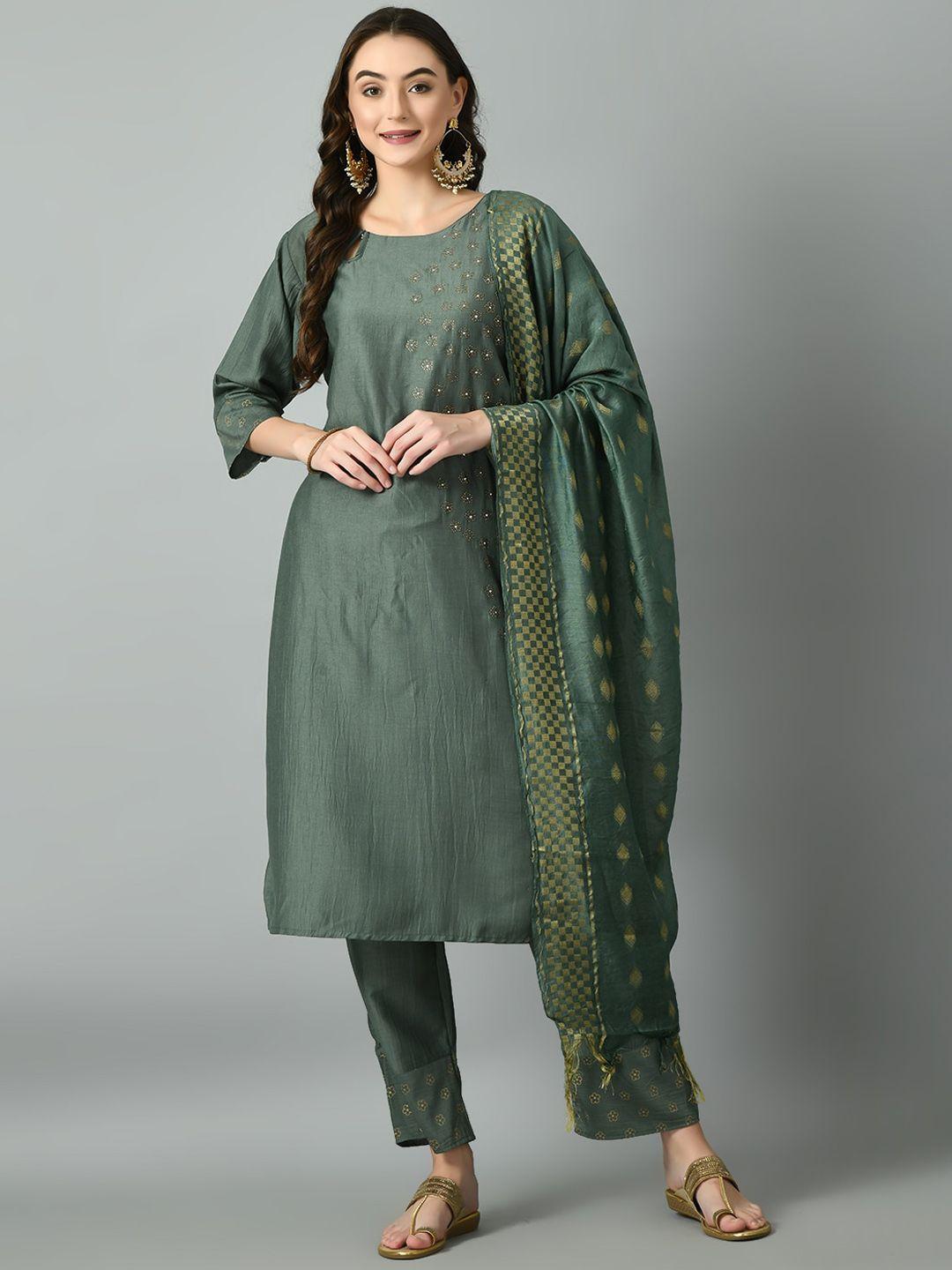 desinoor.com floral embellished keyhole neck beads & stones kurta with trousers & dupatta